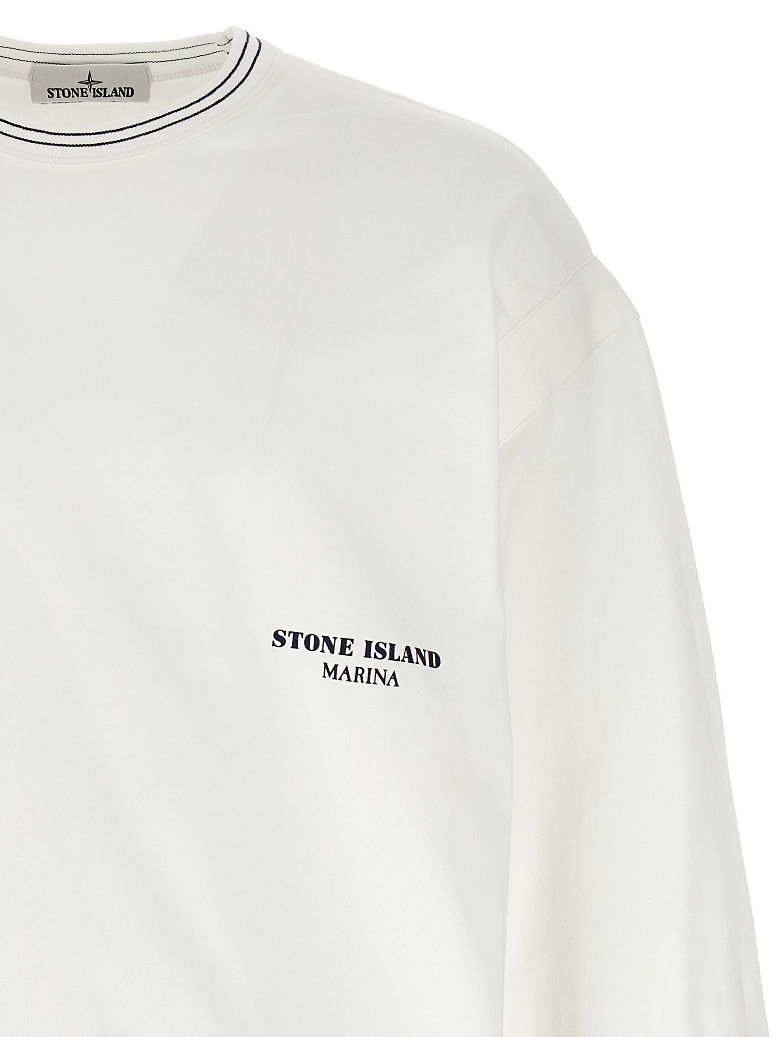 Shop Stone Island Logo Print Sweatshirt In White