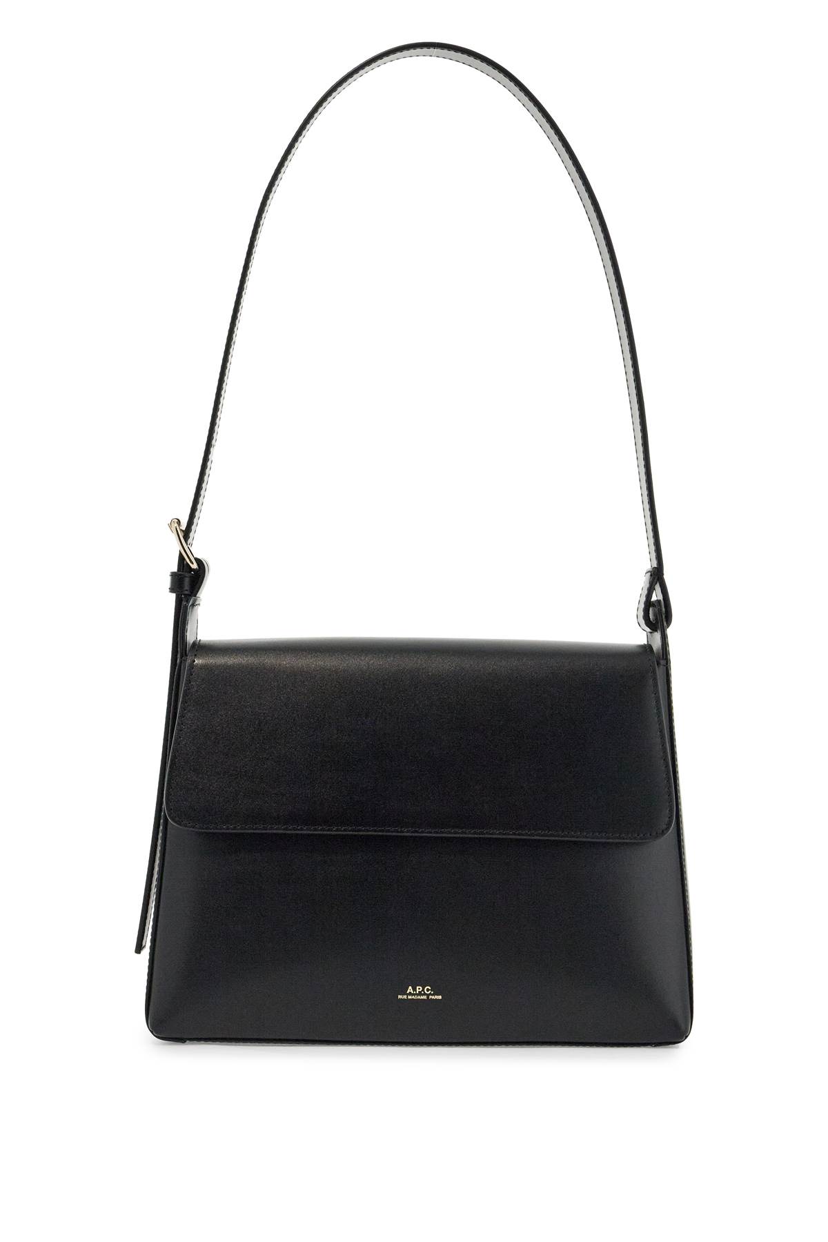 A. P.C. Minimalist Black Leather Womens Bag With Shoulder Strap And Flap Closure