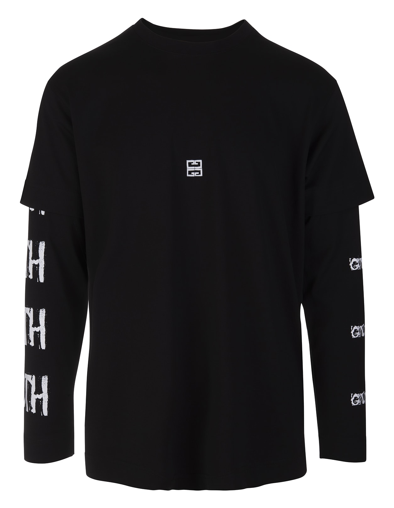 Givenchy Man Black T-shirt With Overlay Effect And Ceramique Print