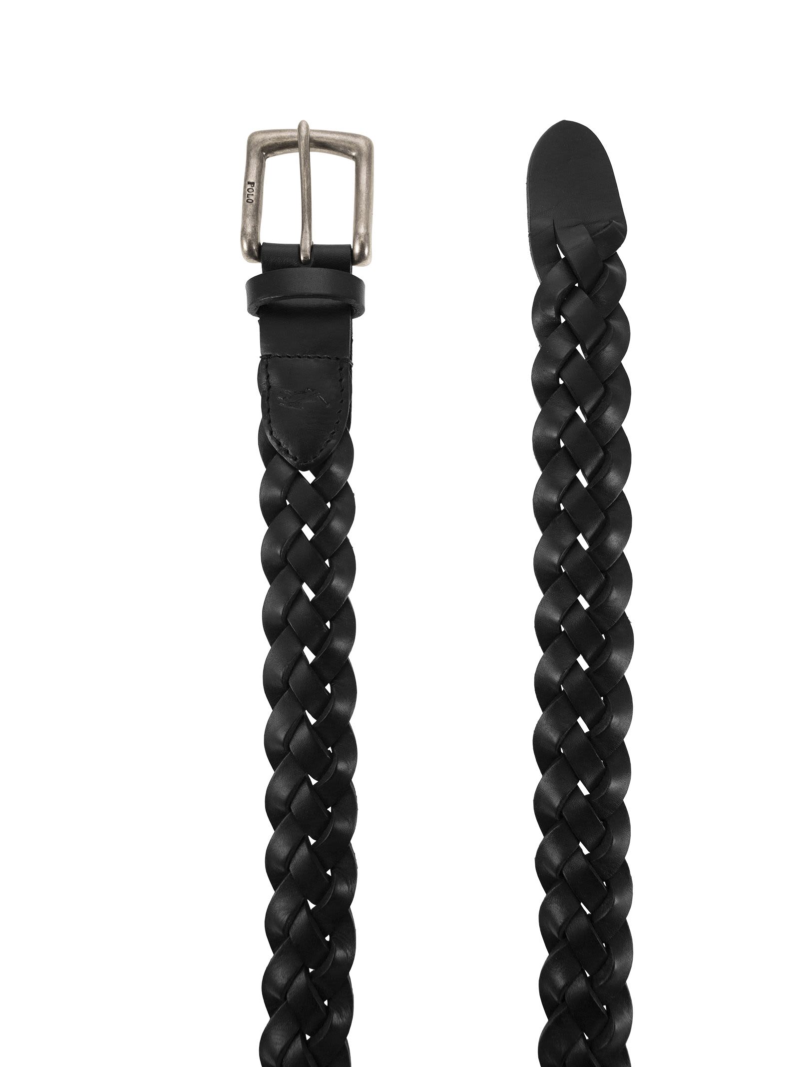 Shop Polo Ralph Lauren Braided Calfskin Belt In Black