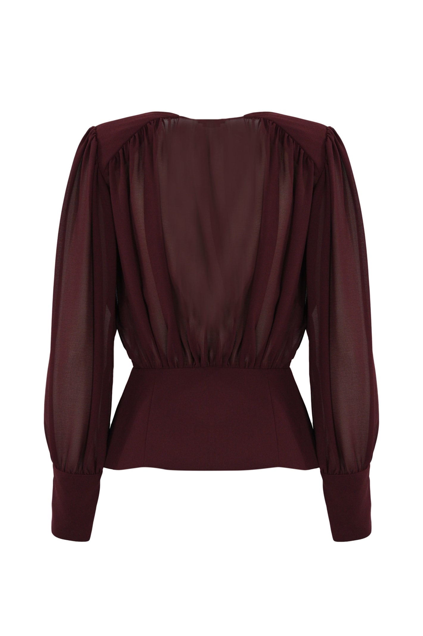 Shop Elisabetta Franchi Georgette Blouse With Wood Panel In Rouge Noir