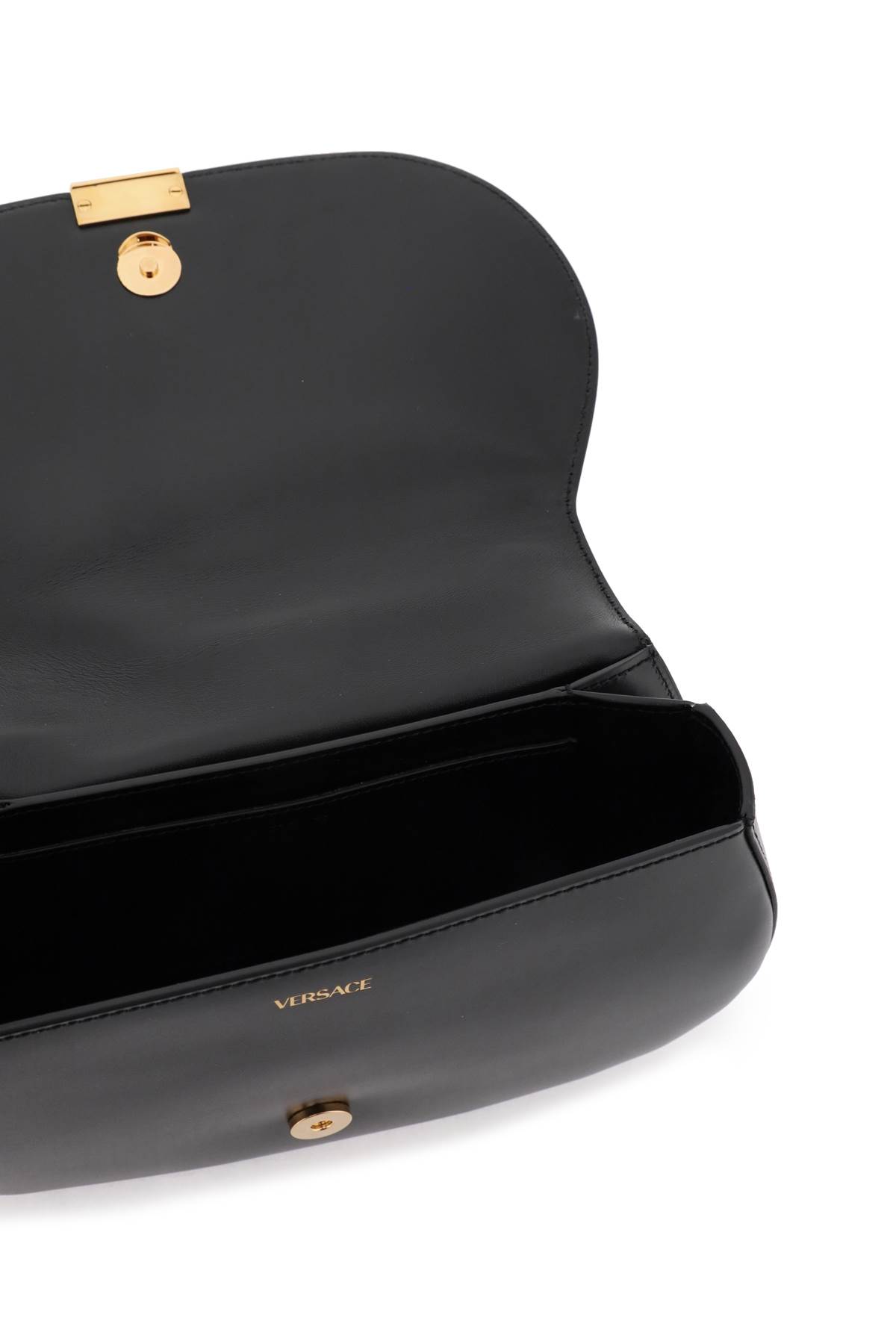Shop Versace Greca Goddess Shoulder Bag In Black  Gold (black)