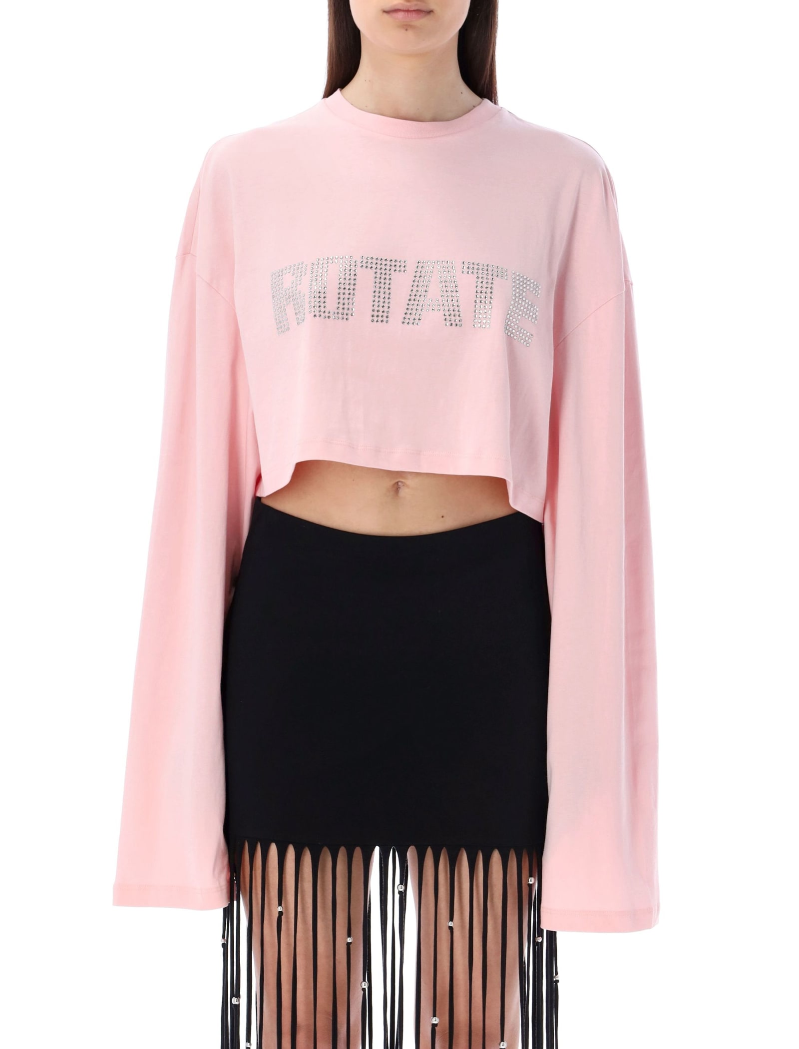Rotate Birger Christensen Sequin-embellished Logo Crop Top In Pink