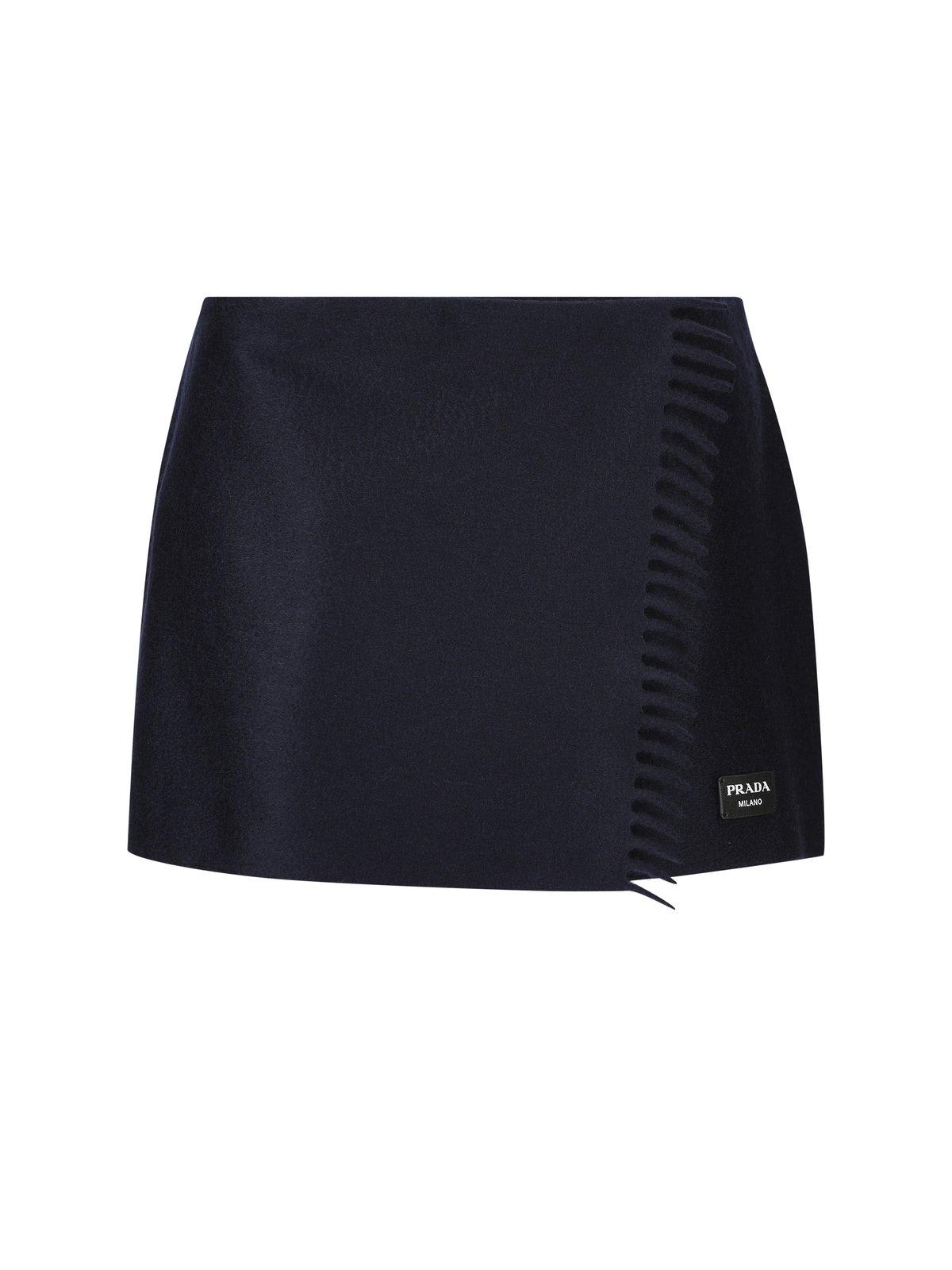 Shop Prada Logo Detailed Mini Skirt In Blue