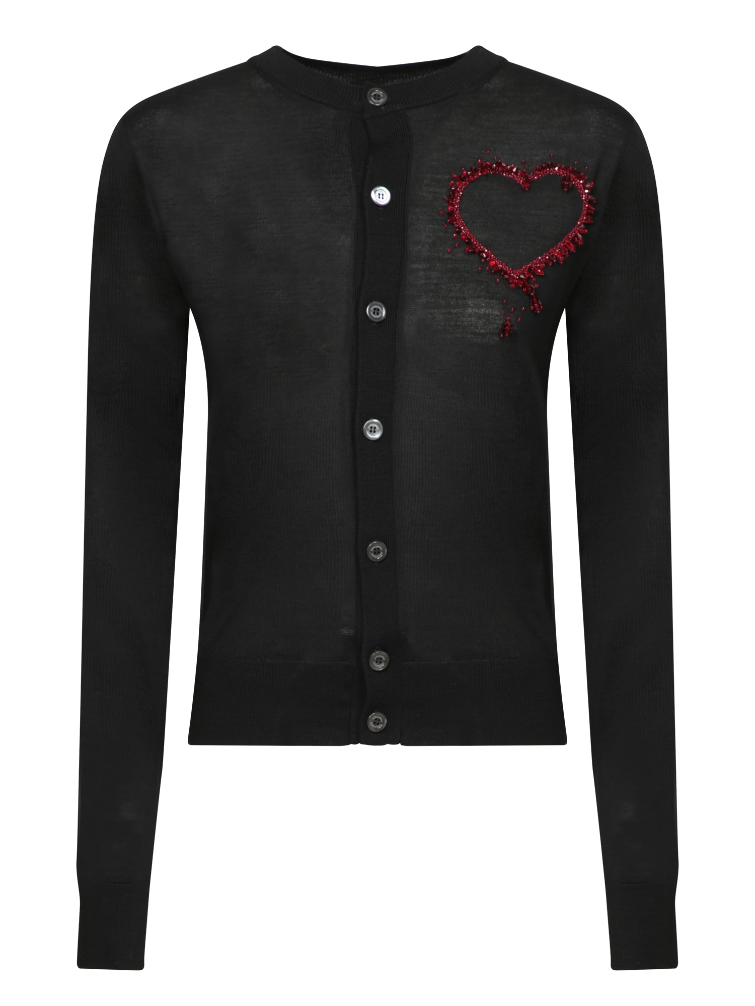Dsquared2 Black Wool Cardigan With Heart Detail In Black