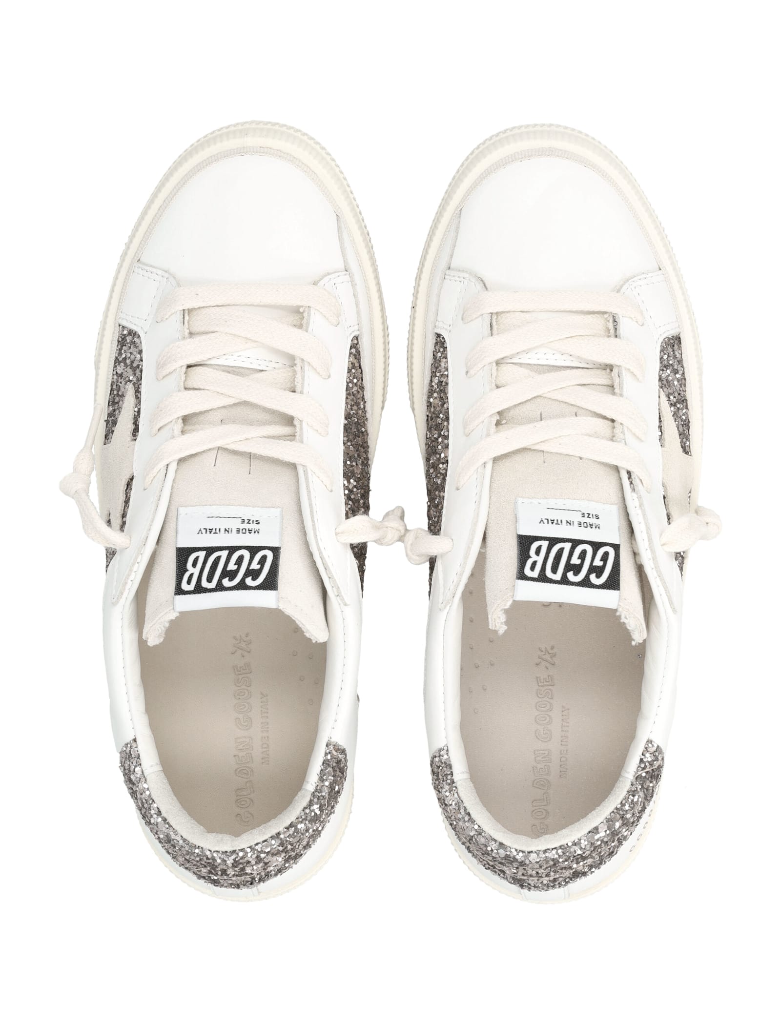 Golden Goose Kids May Leather And Glitter Sneakers In Multi