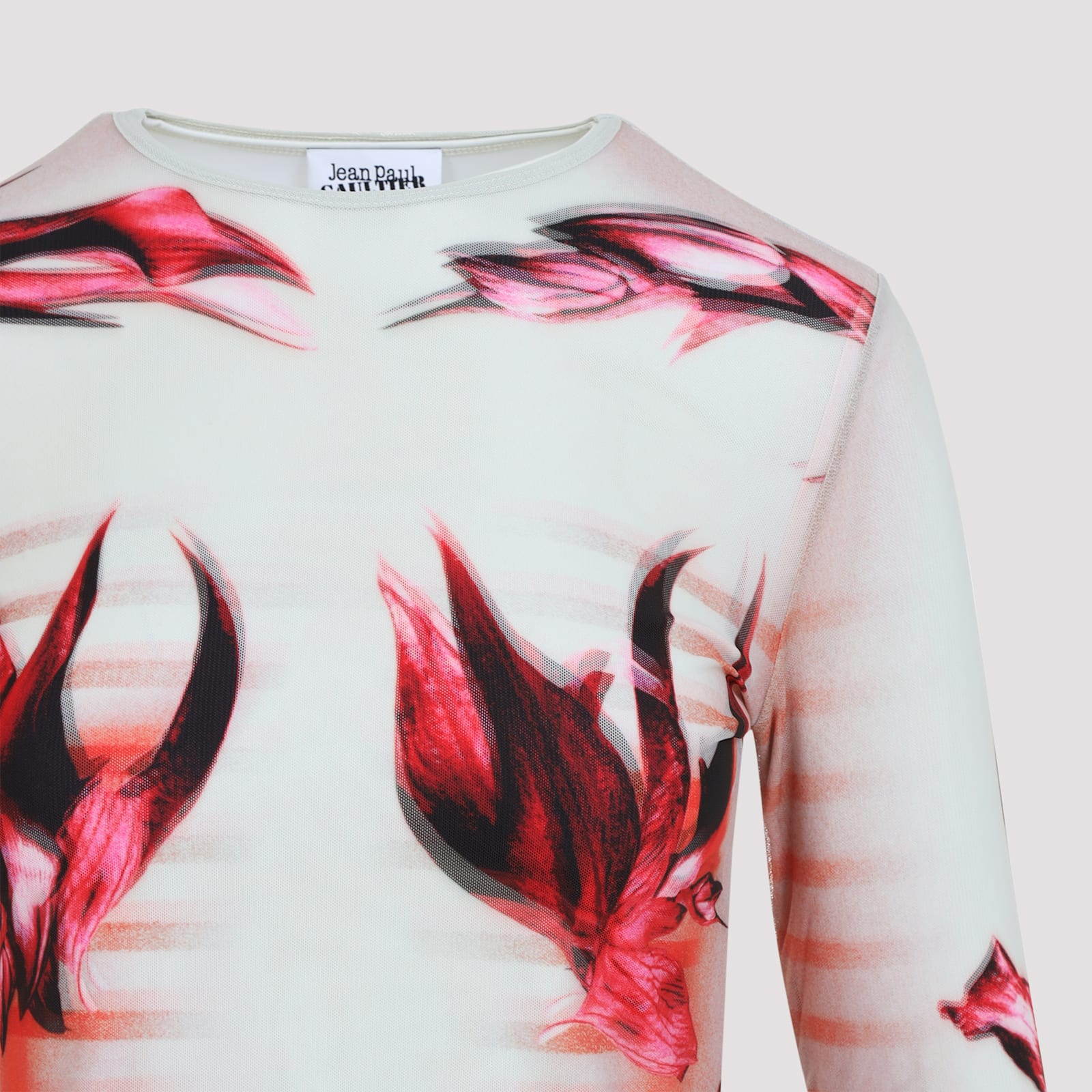 Shop Jean Paul Gaultier Layered Long Sleeves Top Printed Flower Body Morphing Mariniere In Mint Palepink Red