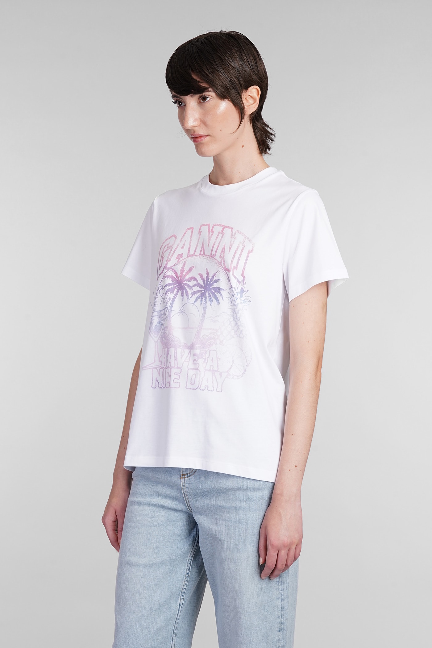 Shop Ganni T-shirt In White Cotton