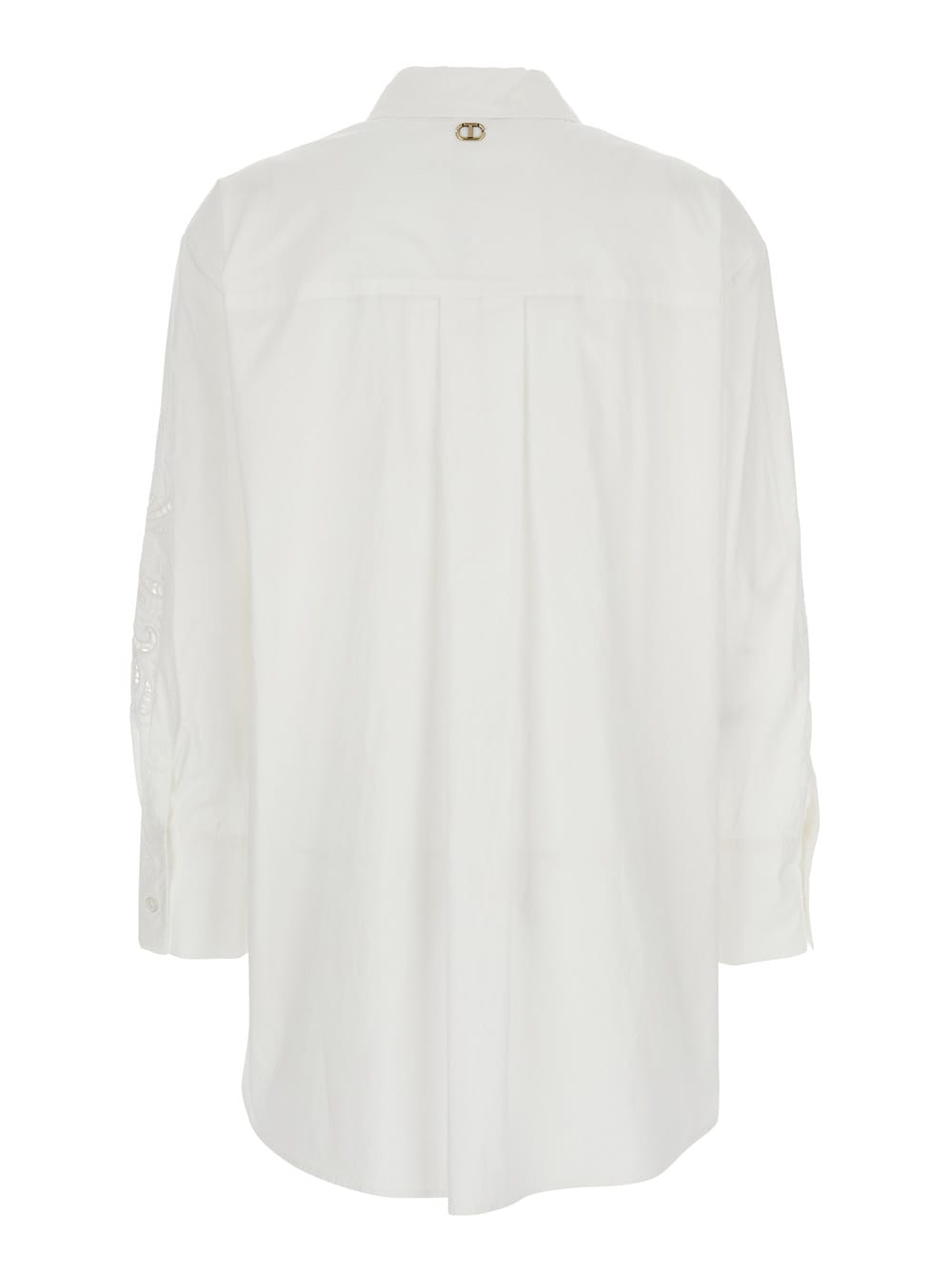 Shop Twinset White Shirt With All-over Lace Embroidery In Cotton Woman