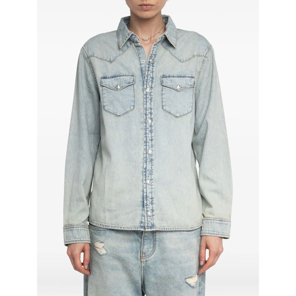 Zadig & Voltaire Womens Light Blue Saby Flap-pocket Denim Shirt In Blue