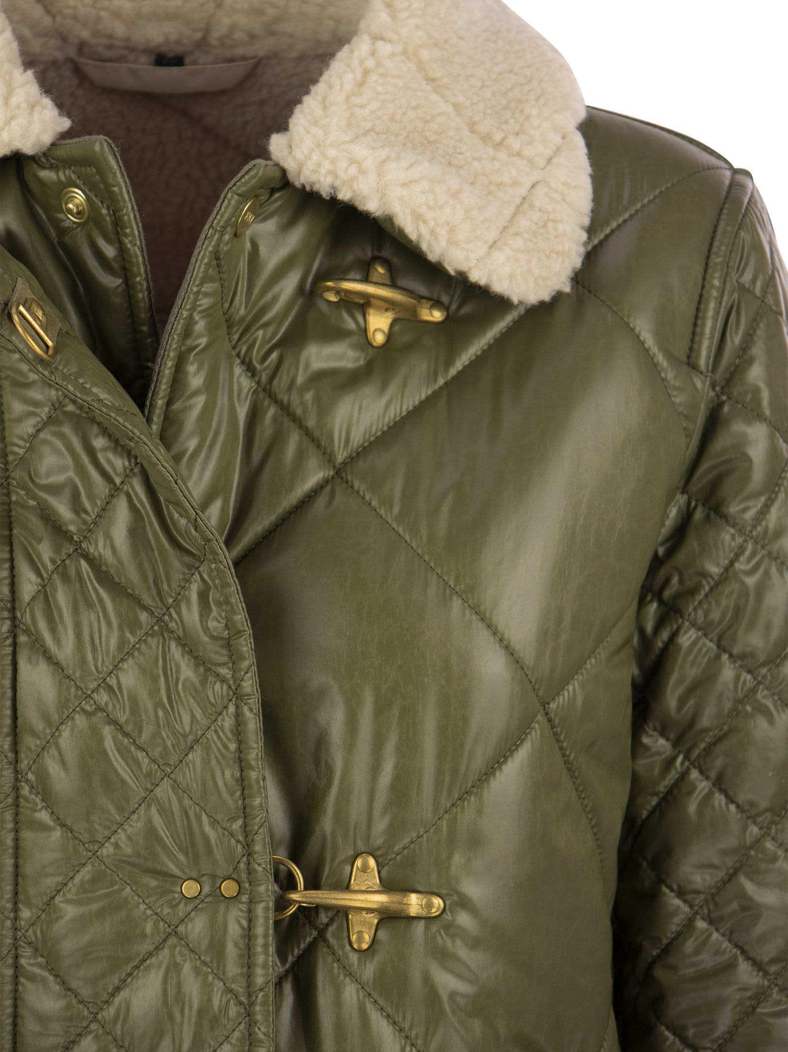 Shop Fay 3 Quilted Hooks With Shearling Effect Inserts In Green