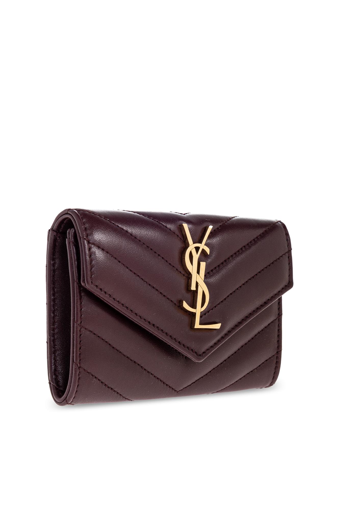 Saint Laurent Leather Wallet With Logo In Burgundy