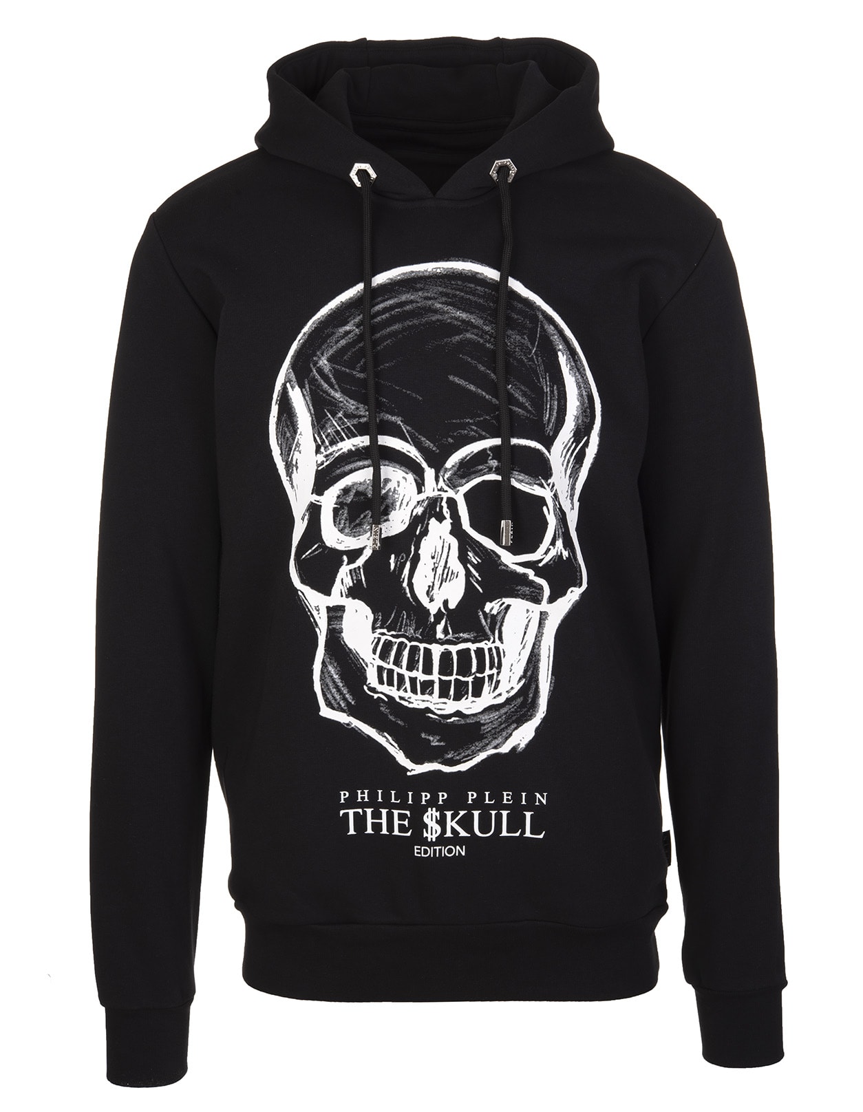 Philipp Plein Man Black Hoodie With Printed Skull