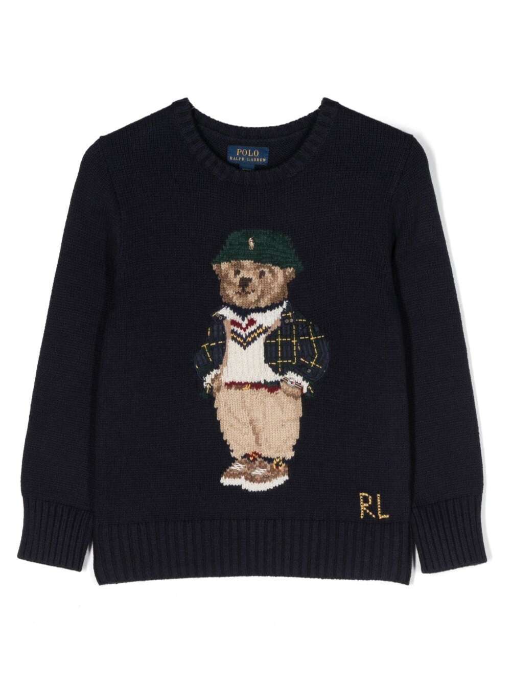 Shop Polo Ralph Lauren Ls Bear Sweater Pullover In Blu