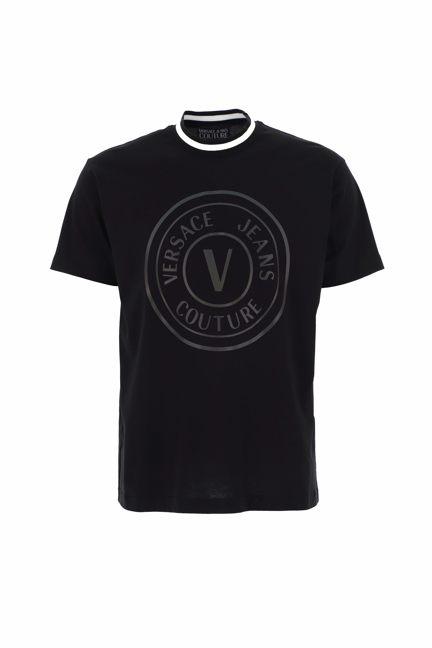 Versace Jeans Couture T-shirt 73up601 R 1 Vembl Flat Petrol Cotton Jersey In Black