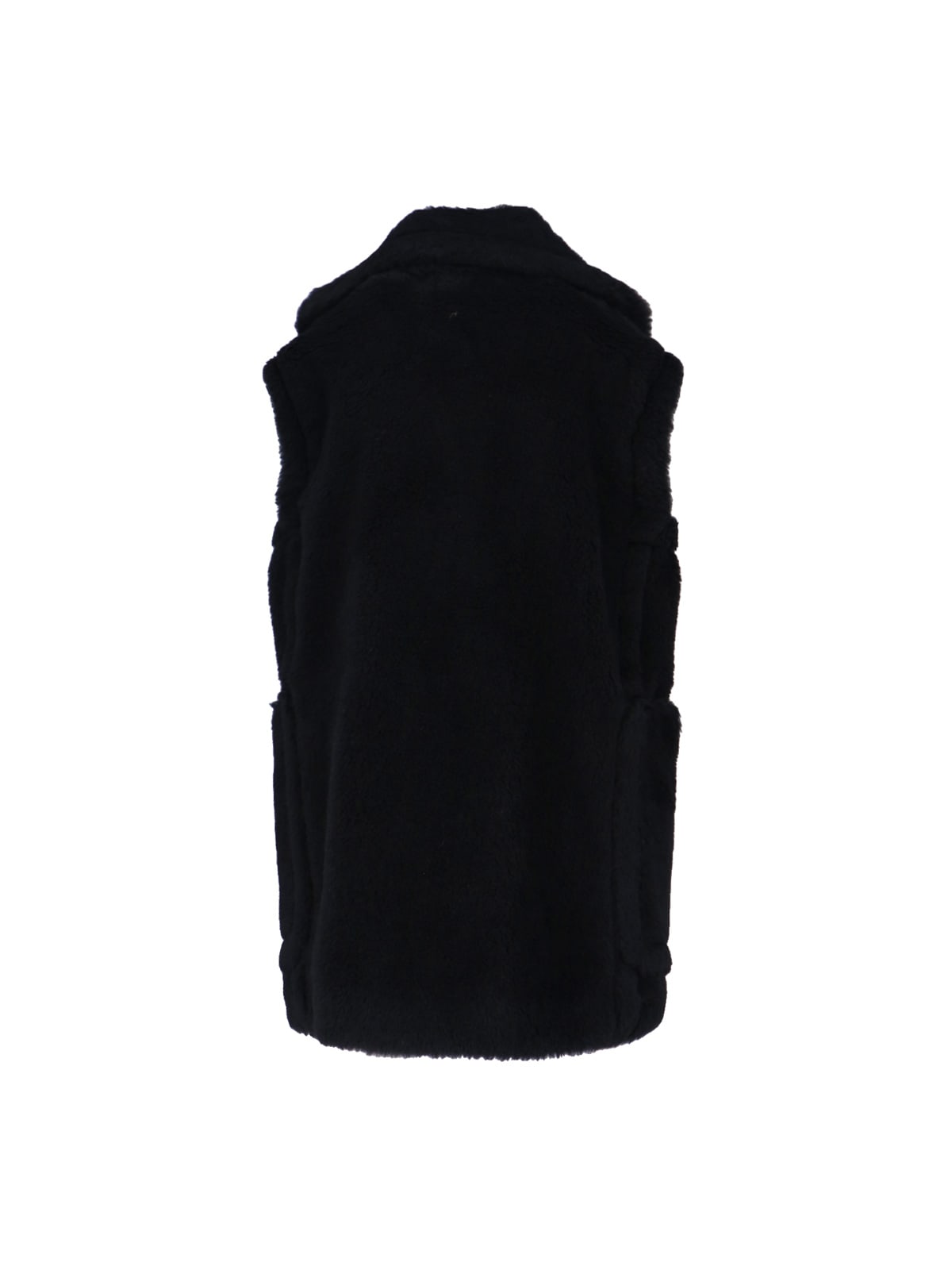 Max Mara Double-breasted Sleeveless Faux Fur Jacket In Brown