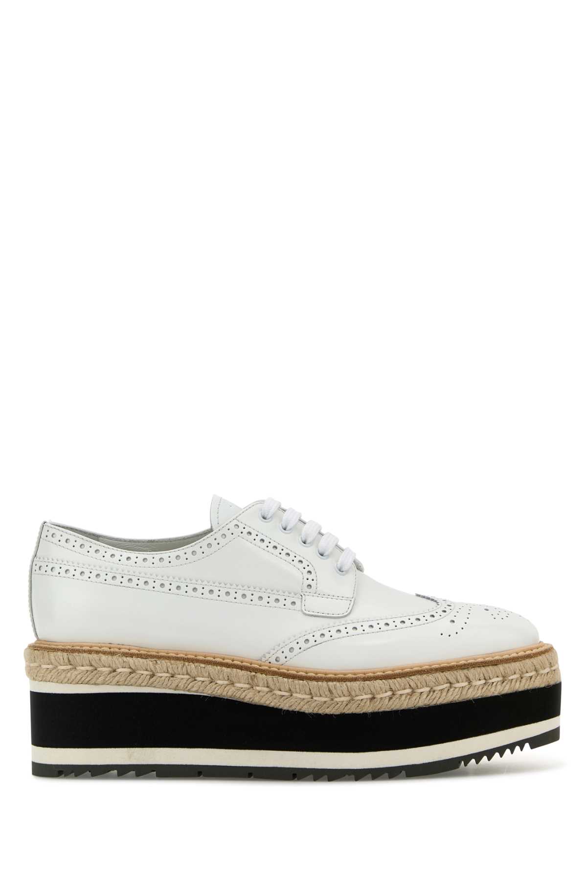 Prada Scarpe Stringate In Pelle Bianca Donna