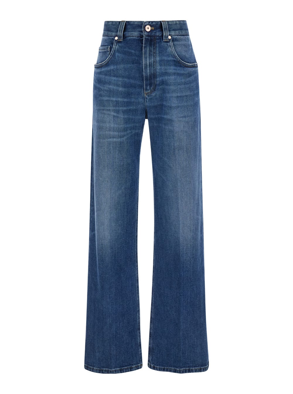 BRUNELLO CUCINELLI BLUE JEANS WITH MONIL DETAIL ON THE POCKET IN DENIM WOMAN 