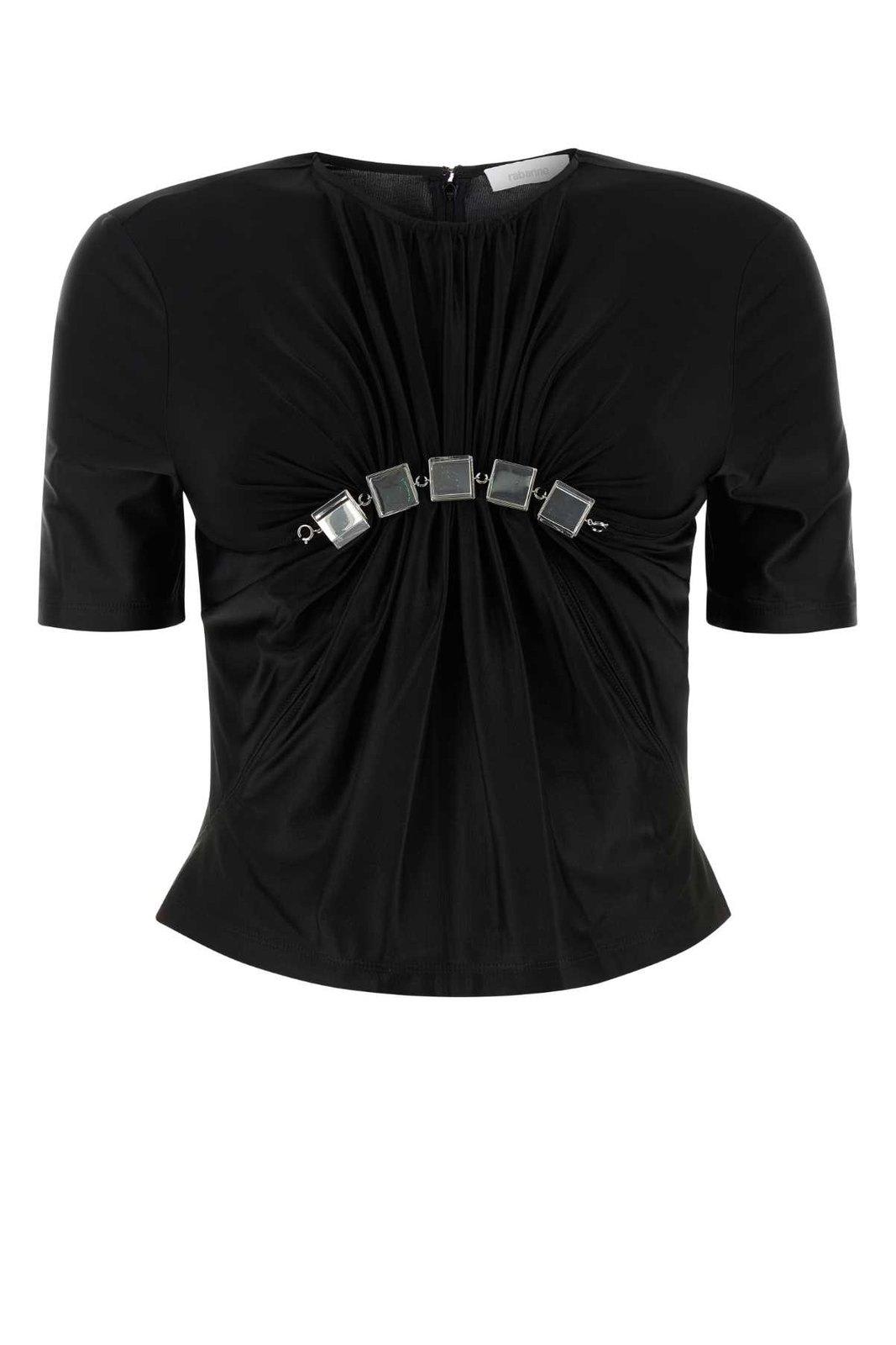 Shop Paco Rabanne Embellished Draped Mock Neck Top In Black