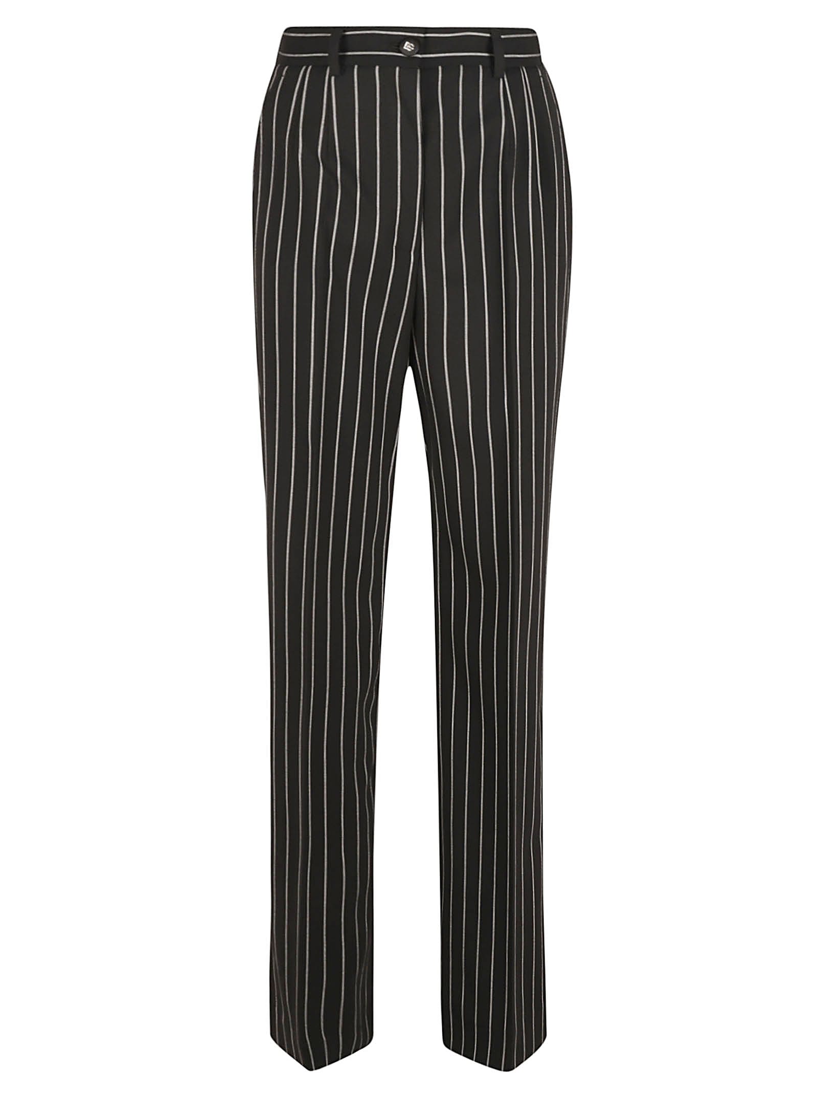 Dolce & Gabbana Pinstripe High Waist Trousers In Gray