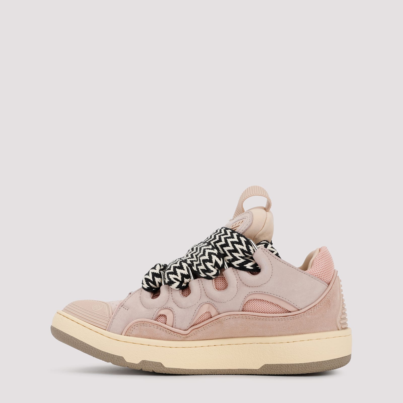 Lanvin Calf Leather Sneakers In Grey With Multicolor Laces In Pink