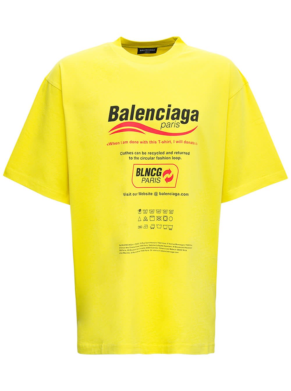 Balenciaga Yellow Cotton T-shirt With Boxy Print