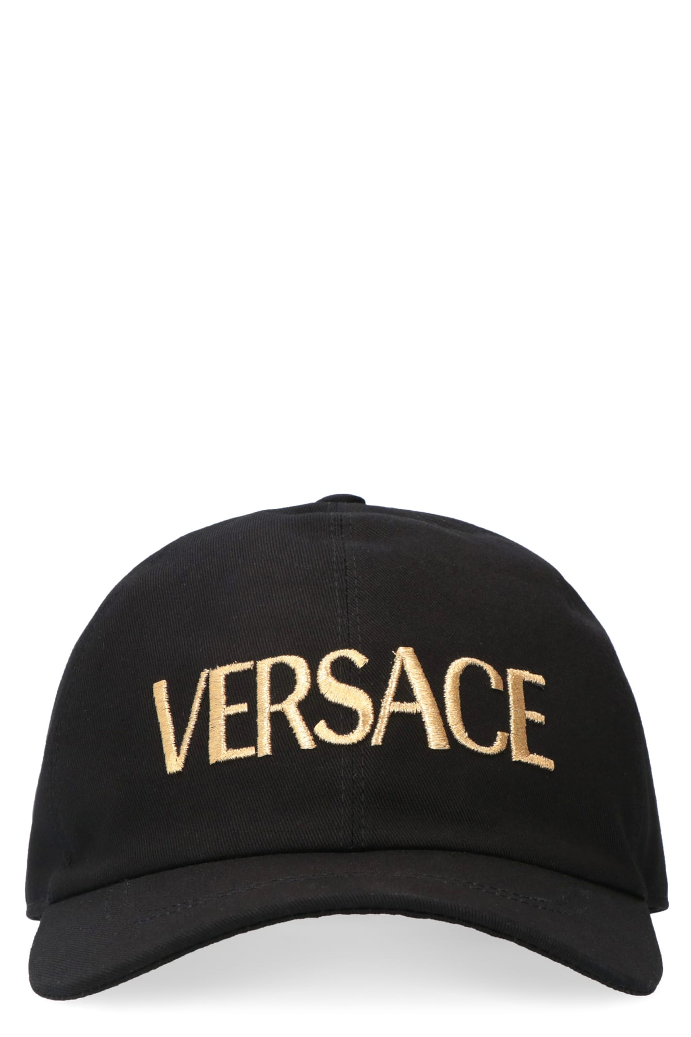 Versace Logo Embroidery Baseball Cap In Nero Oro