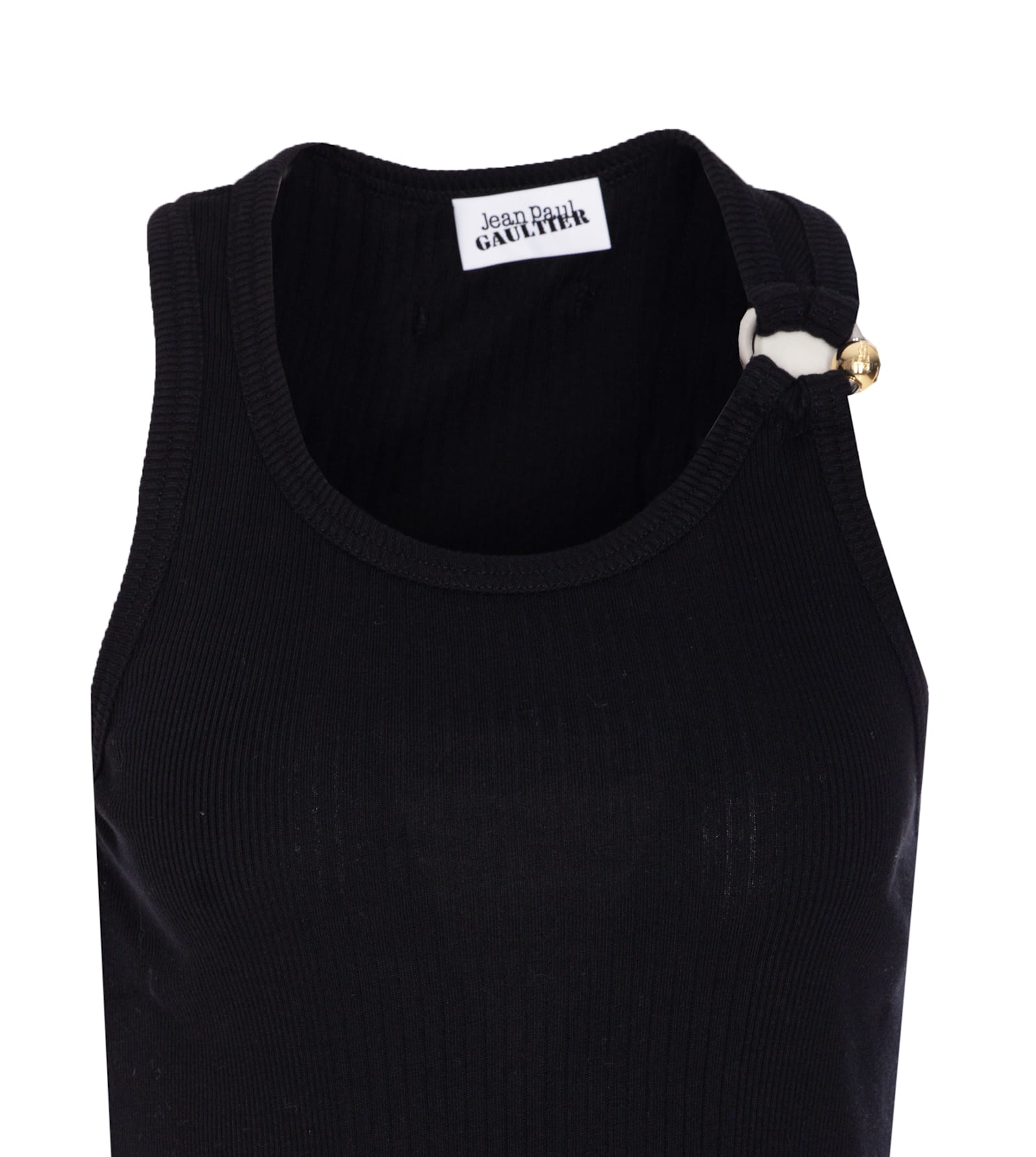 Jean Paul Gaultier Tank Top With Gold-tone Hardware And Ribbed Texture In Black