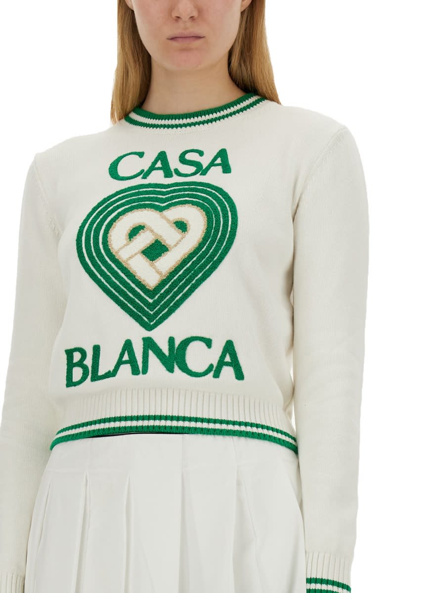 Shop Casablanca Jersey With Logo In Ivory