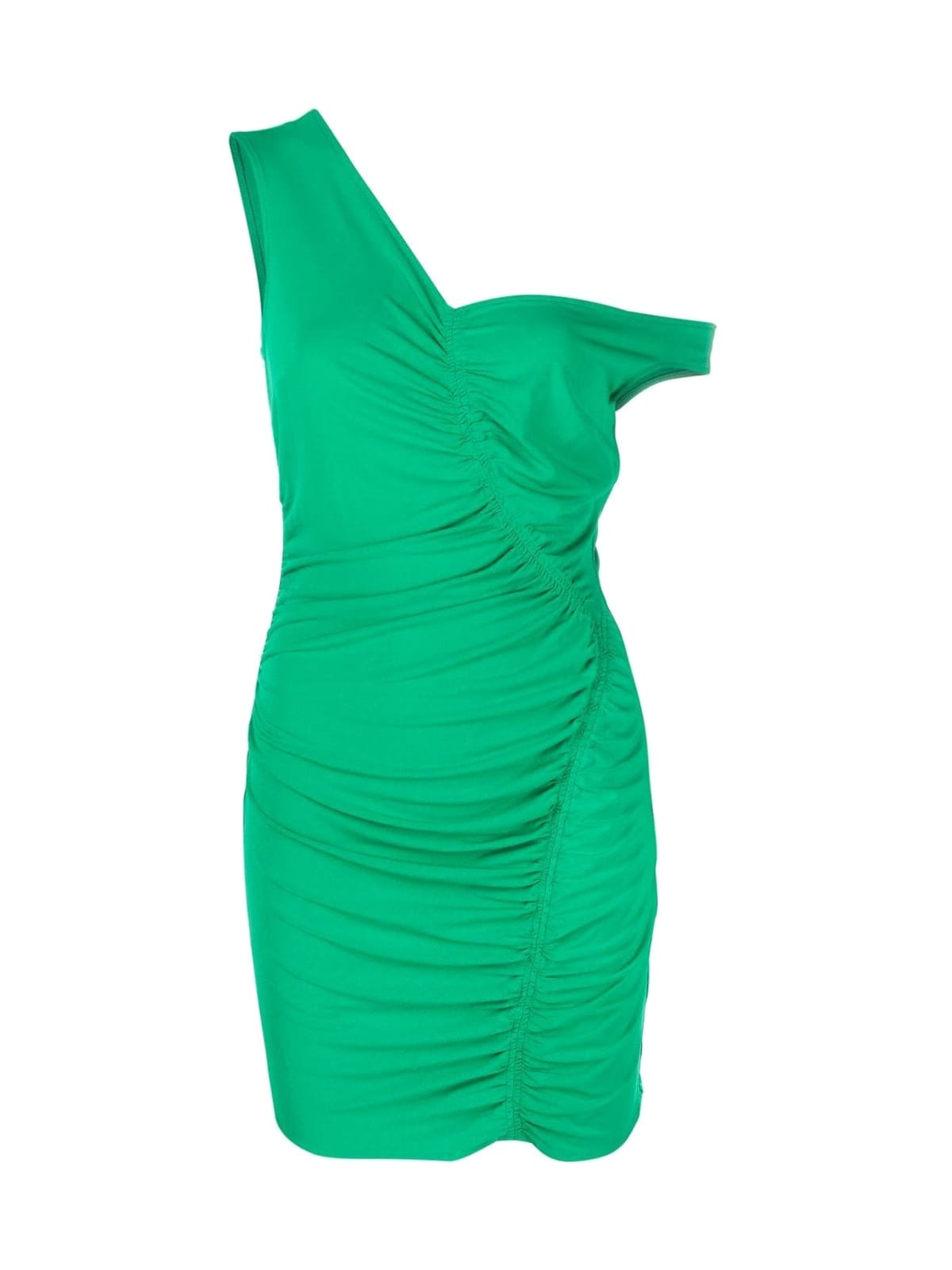 self-portrait Bright Green One Shoulder Ruched Mini Dress