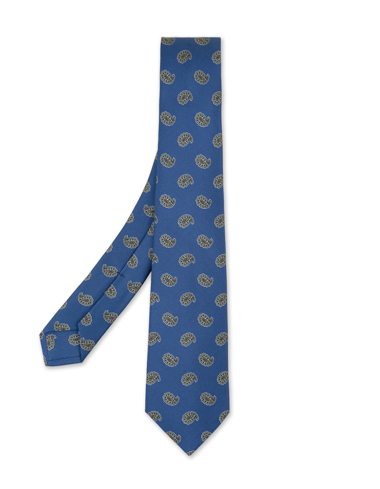 Shop Kiton Blue Tie With Green Cashmere Pattern