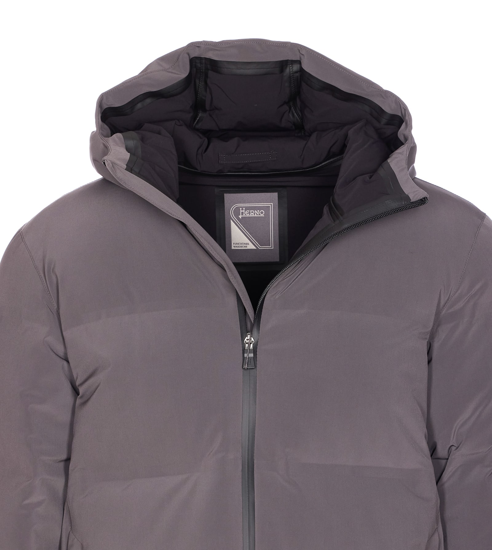 Herno Grey Down Jacket Zip Closure On The Front In Purple