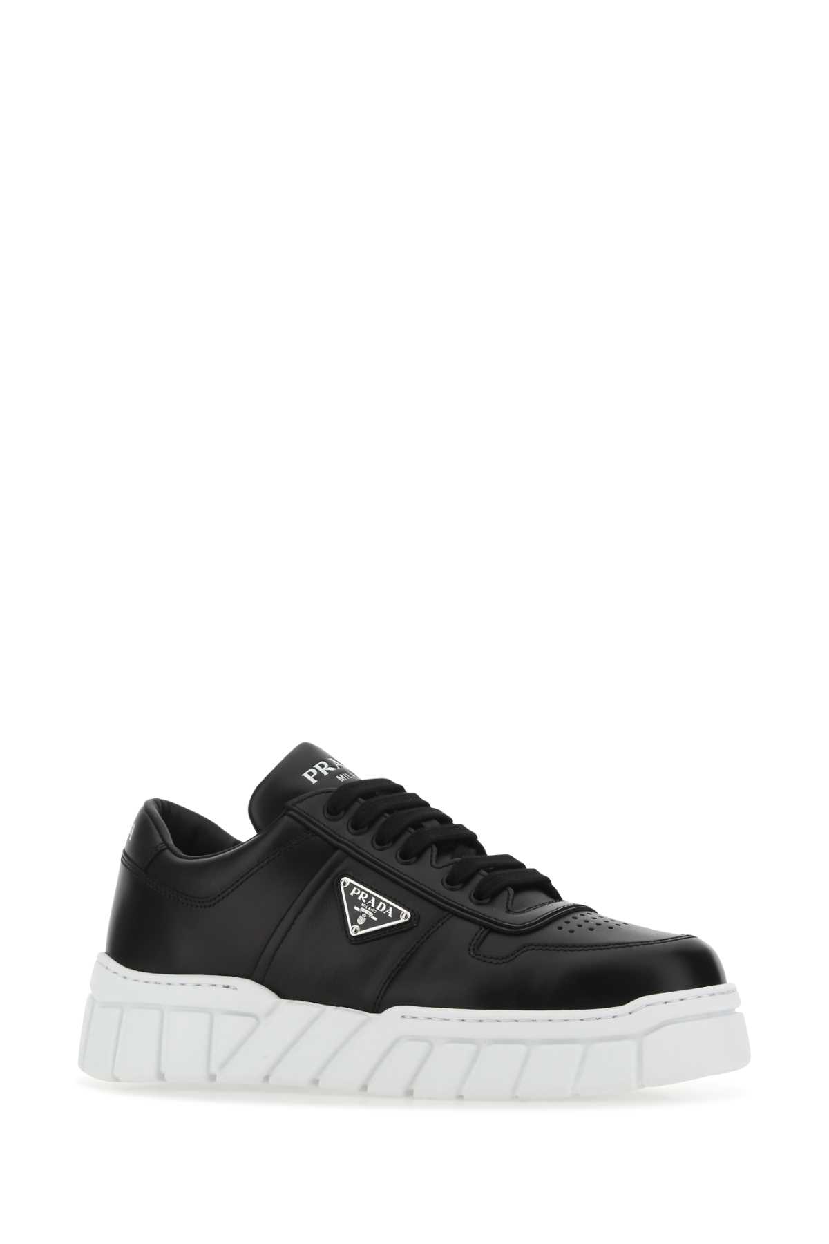 Shop Prada Black Leather Sneakers In F0632
