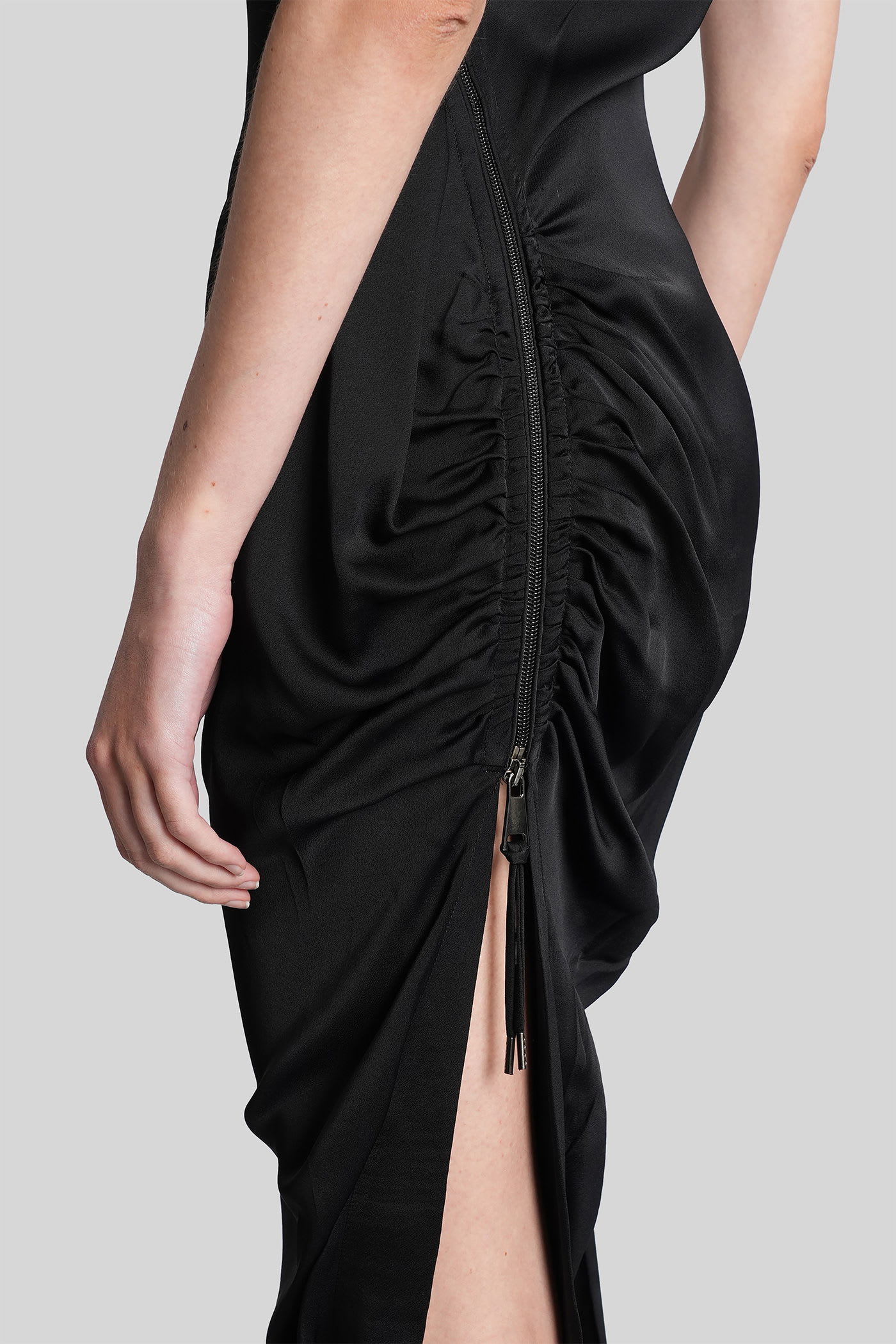 Vivienne Westwood Long One Shoulder Draped Satin Dress In Black