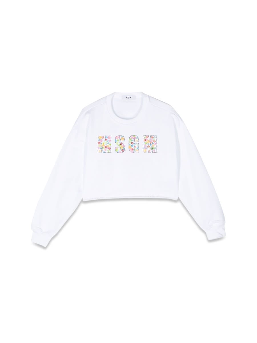 Shop Msgm Cropped Sweatshirt In White