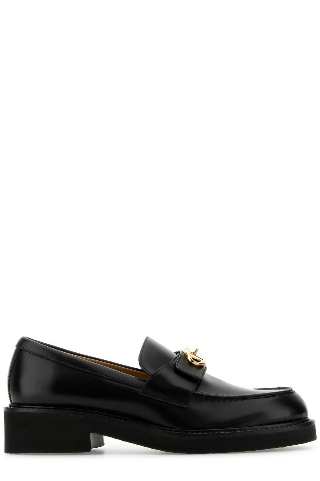 Shop Valentino Logo Plaque Slip-on Loafers In Nero