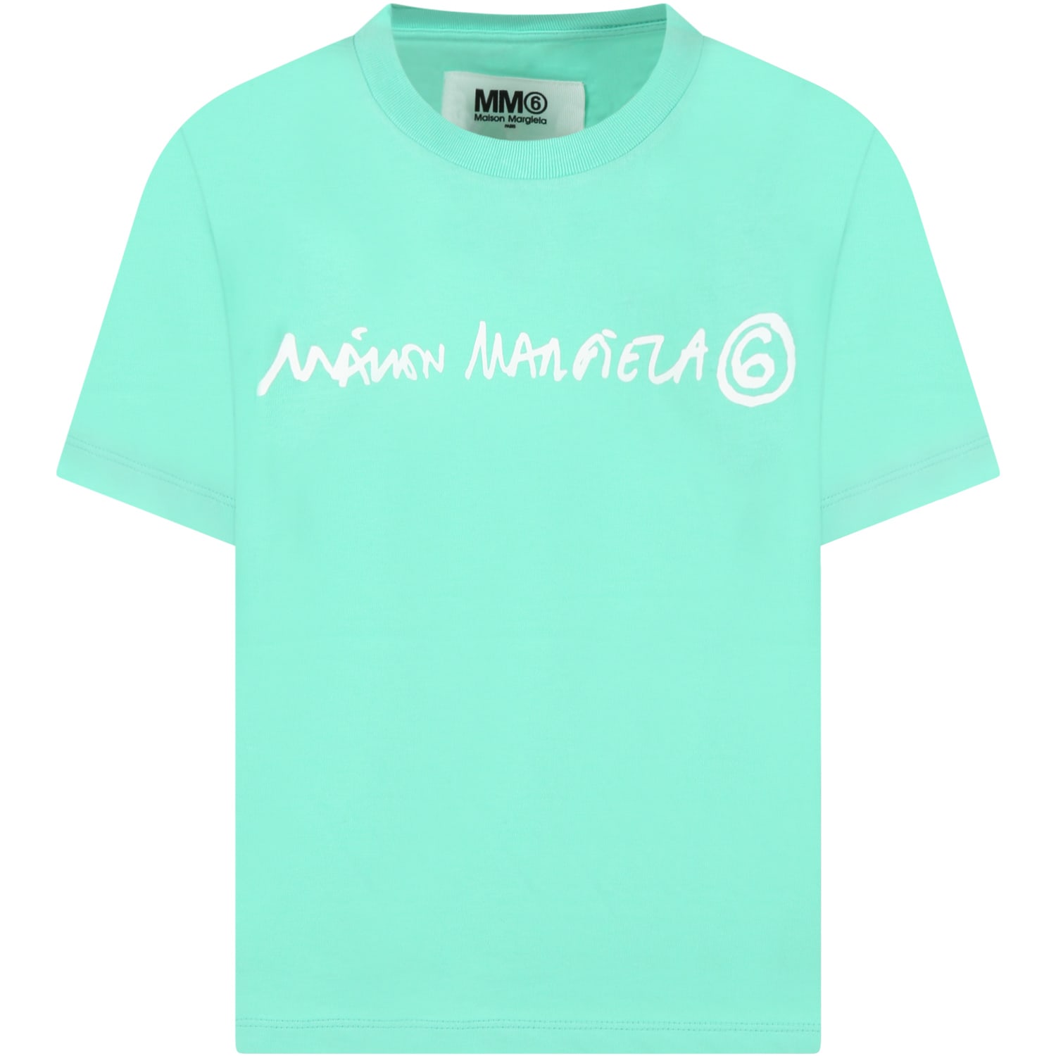 MM6 Maison Margiela Teal-green T-shirt For Kids With Logo