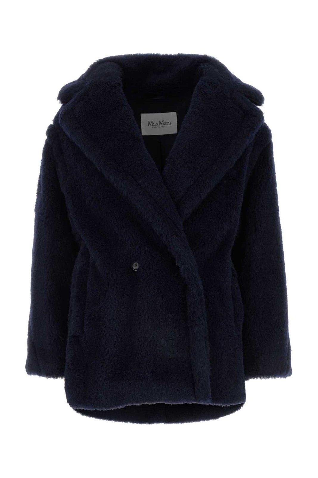 Max Mara Black Teddy Coat In Alpaca And Black Wool In Blu Marino