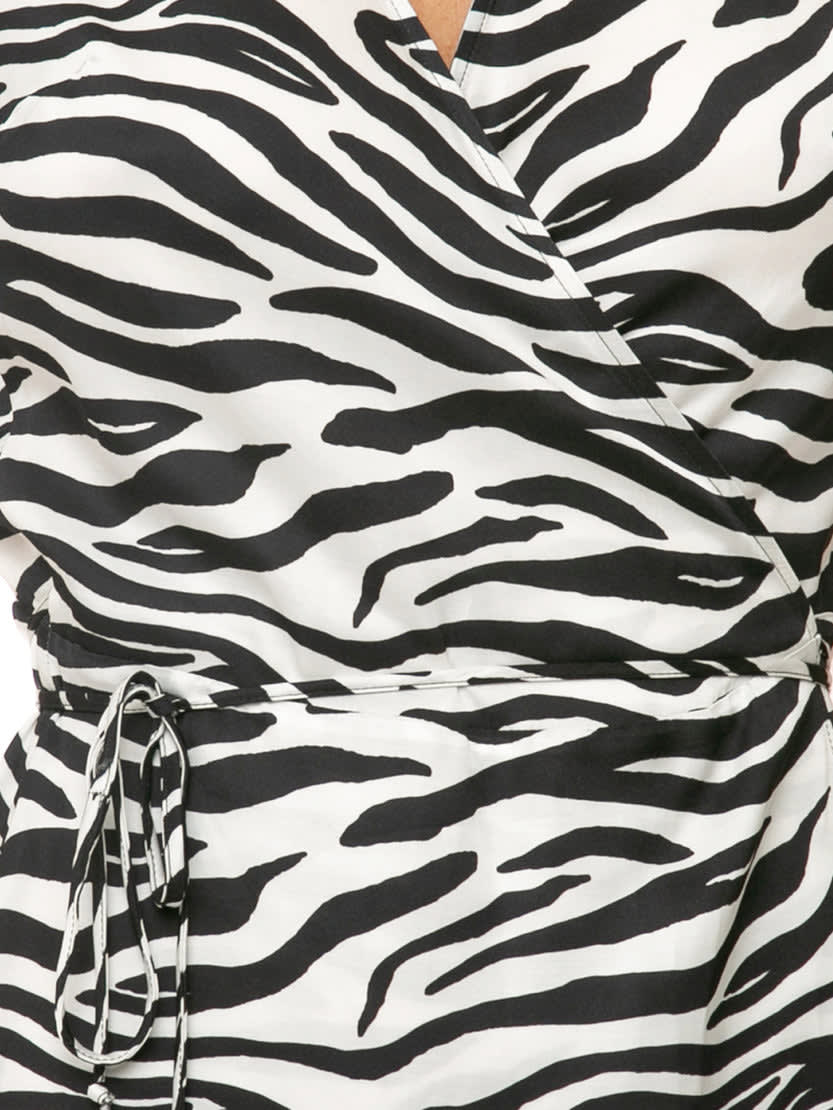 Mc2 Saint Barth Zebra Print Satin Short Dress In Black
