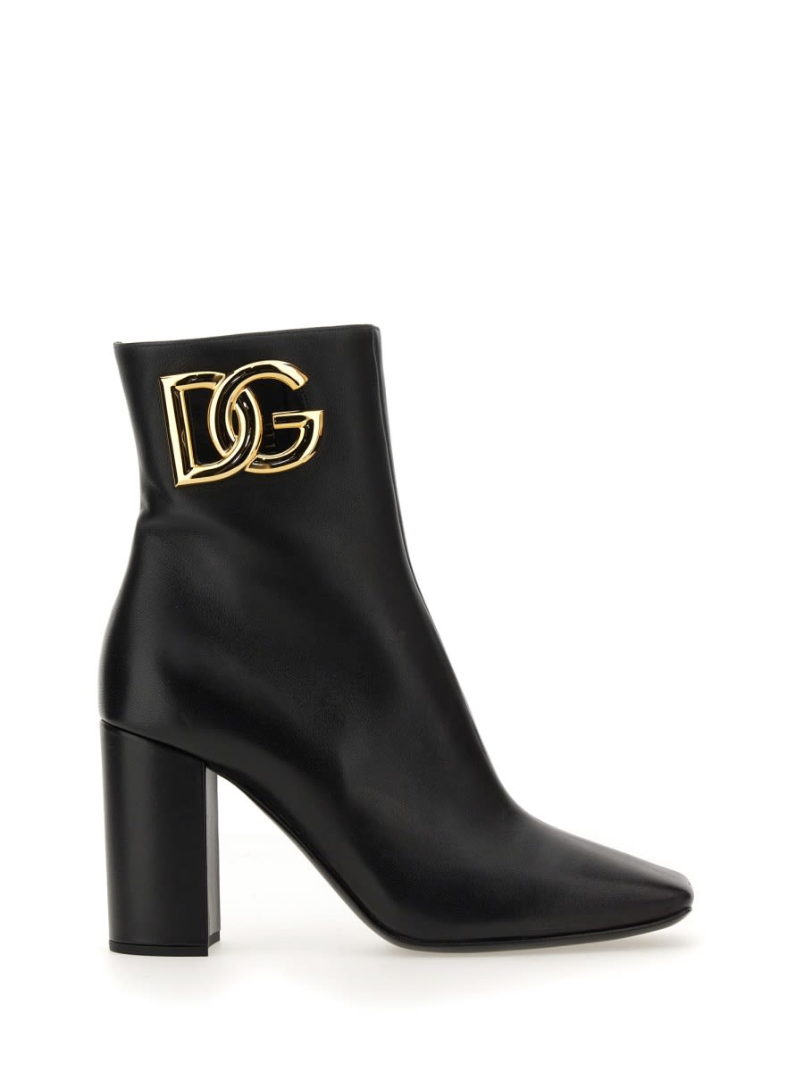 Dolce & Gabbana Ankle Boot With Logo In Black