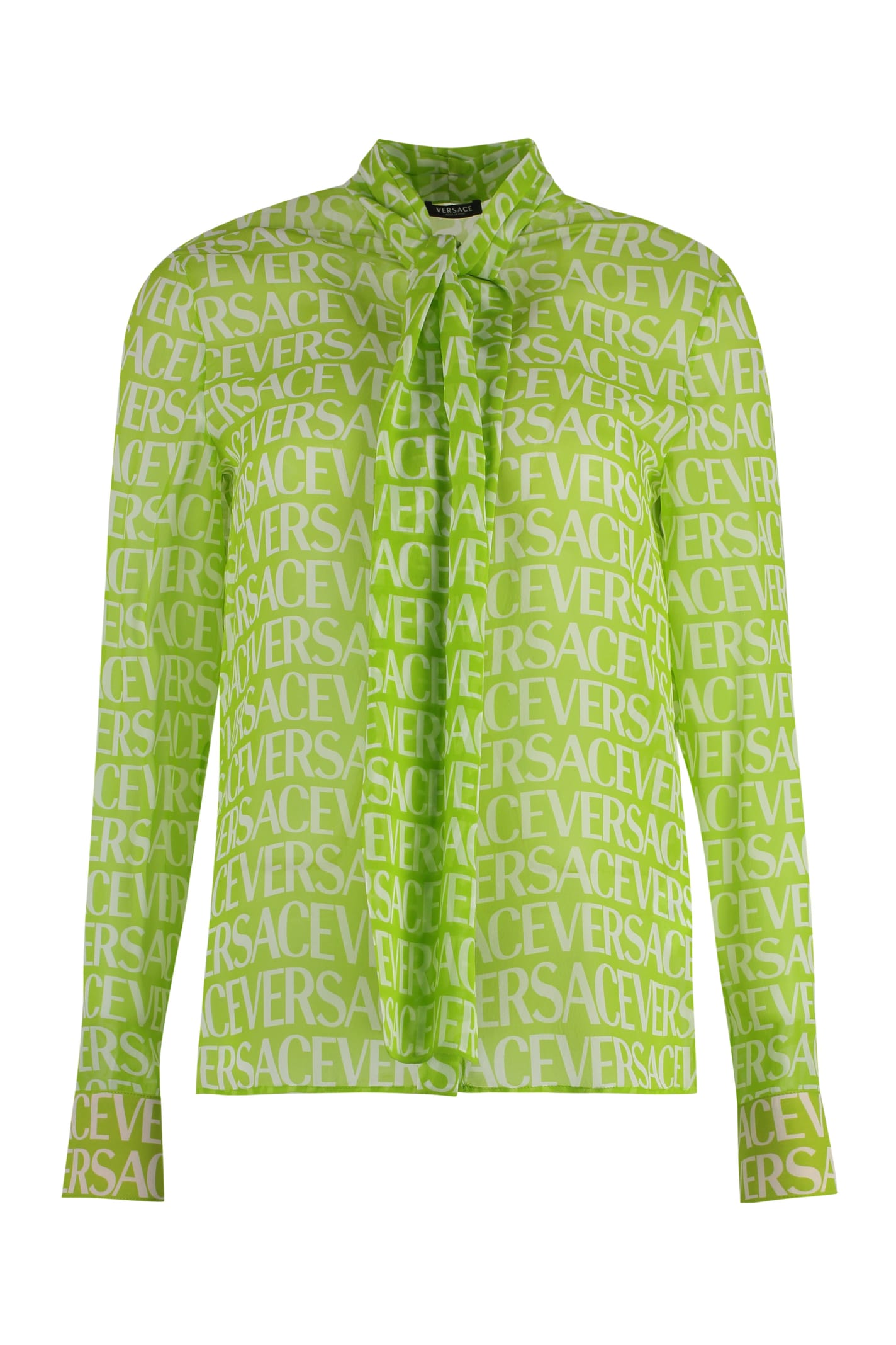 Shop Versace Printed Silk Blouse In Green