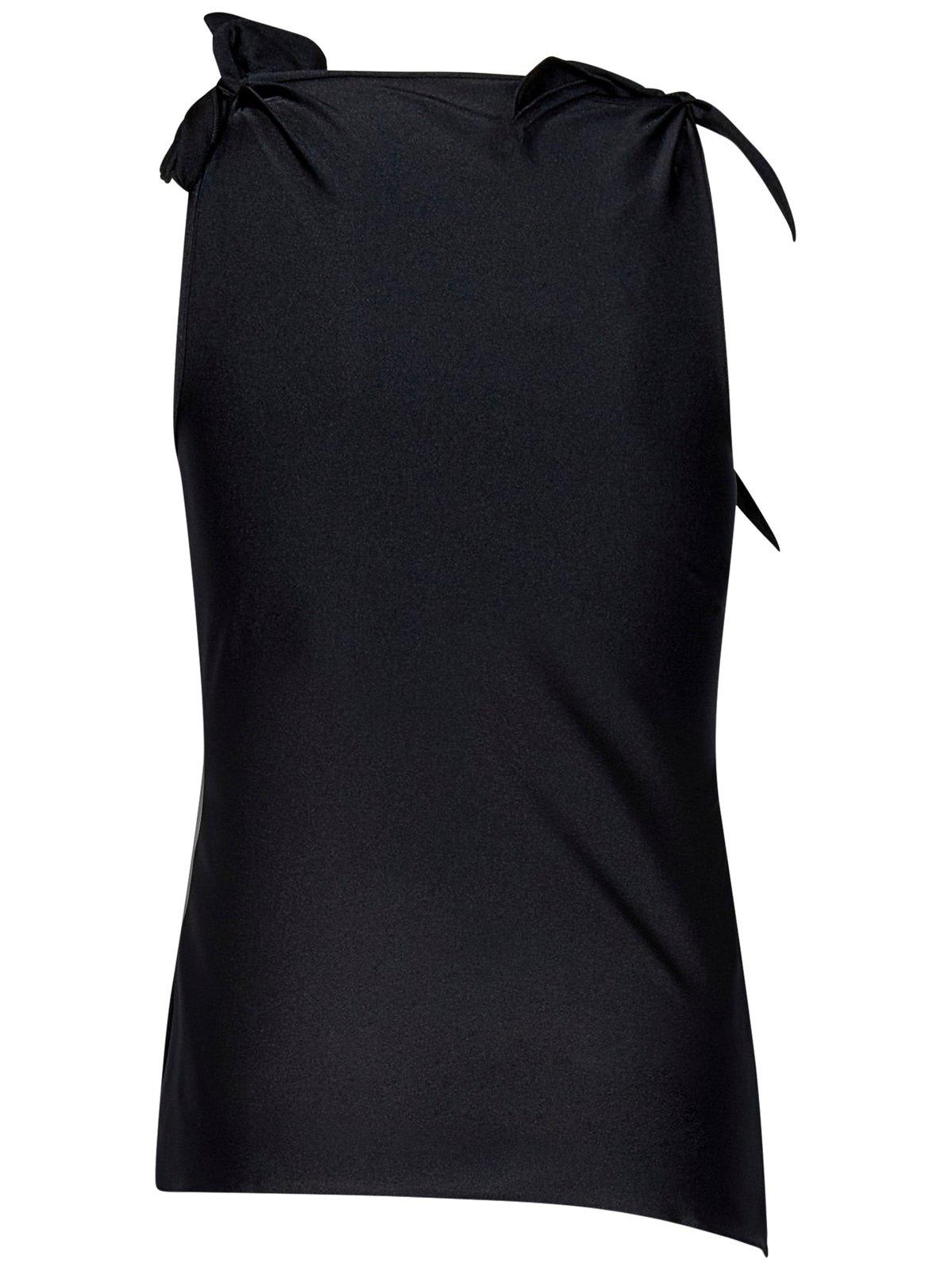 Coperni Black Asymmetric Sleeveless Top With Floral Detail And Cut-out On The Front In Black