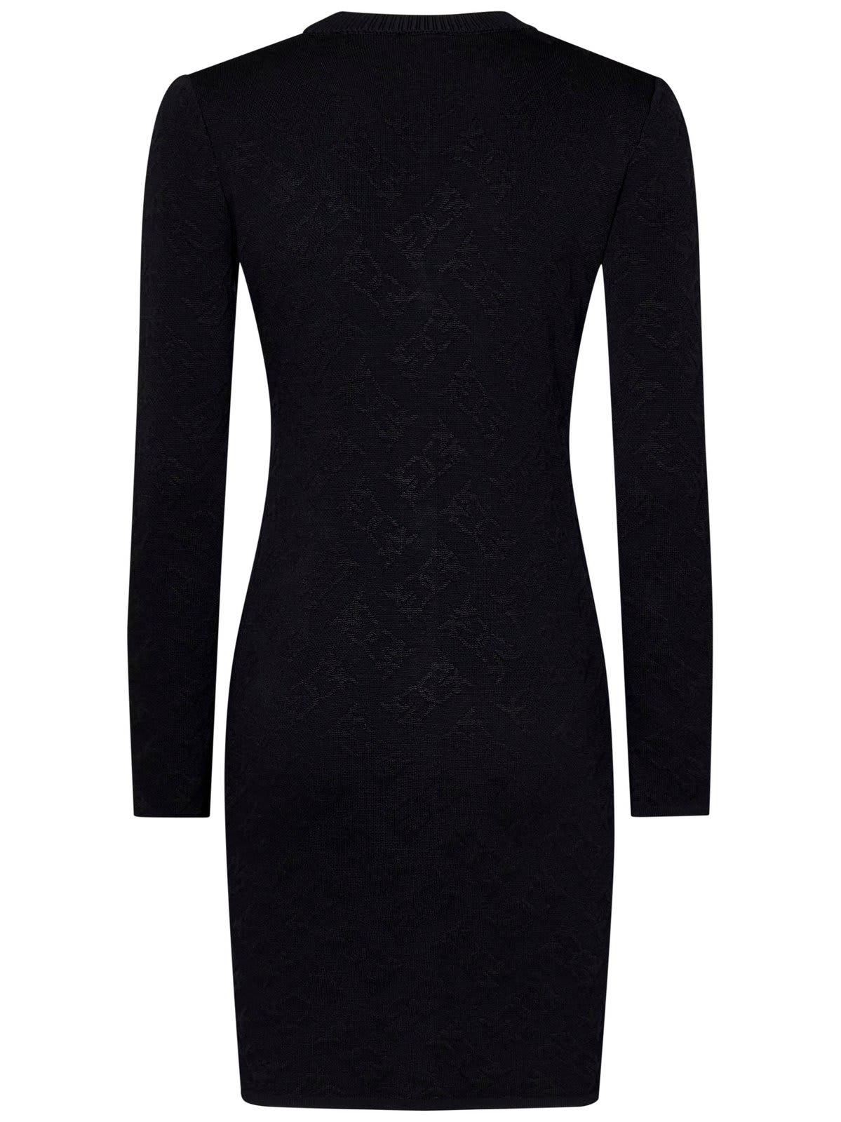 Shop Pinko Long Sleeved Jacquard Knitted Dress In Black