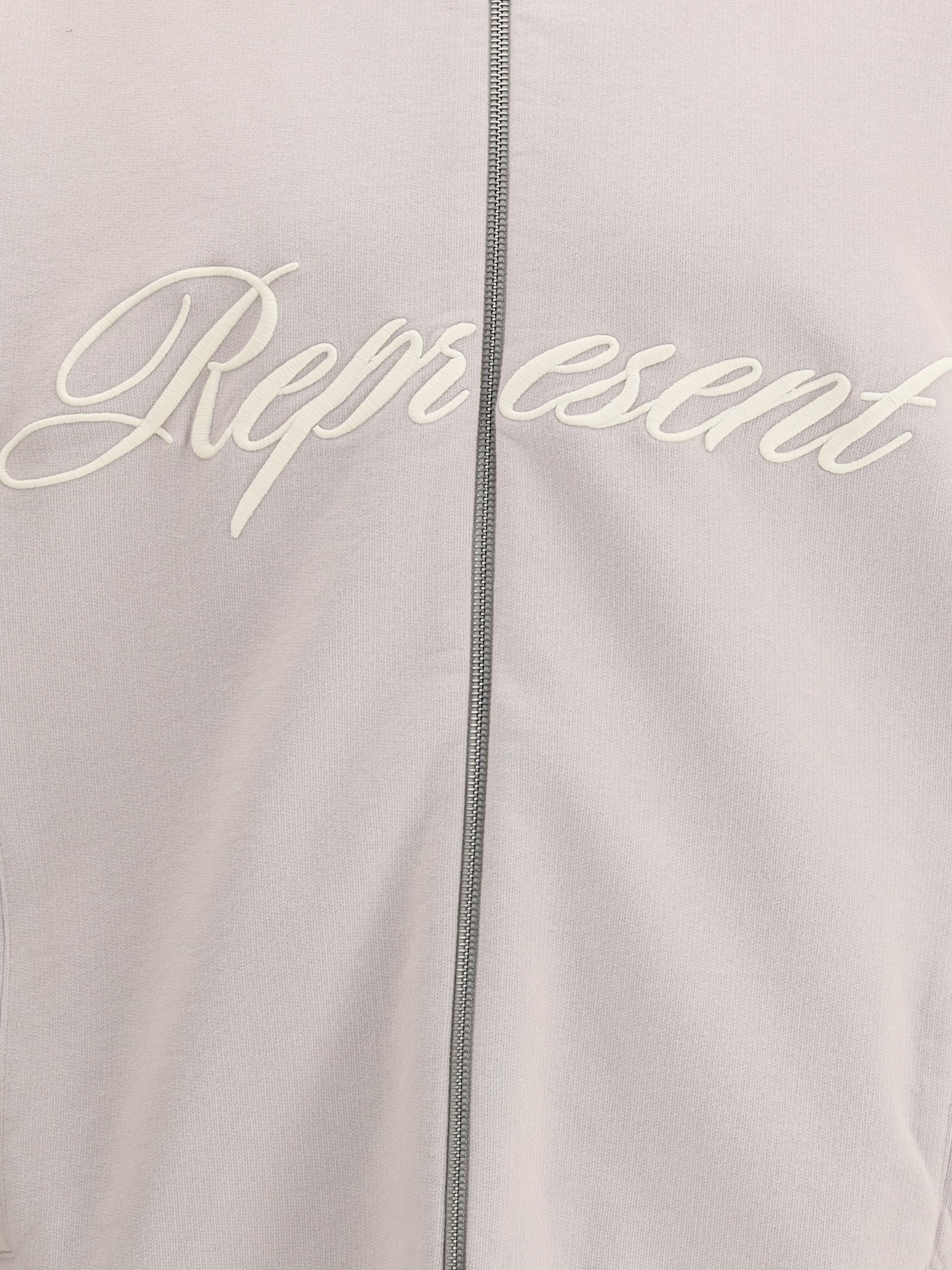 Represent Embroidered Logo Zip-up Hoodie With Ribbed Cuffs In White