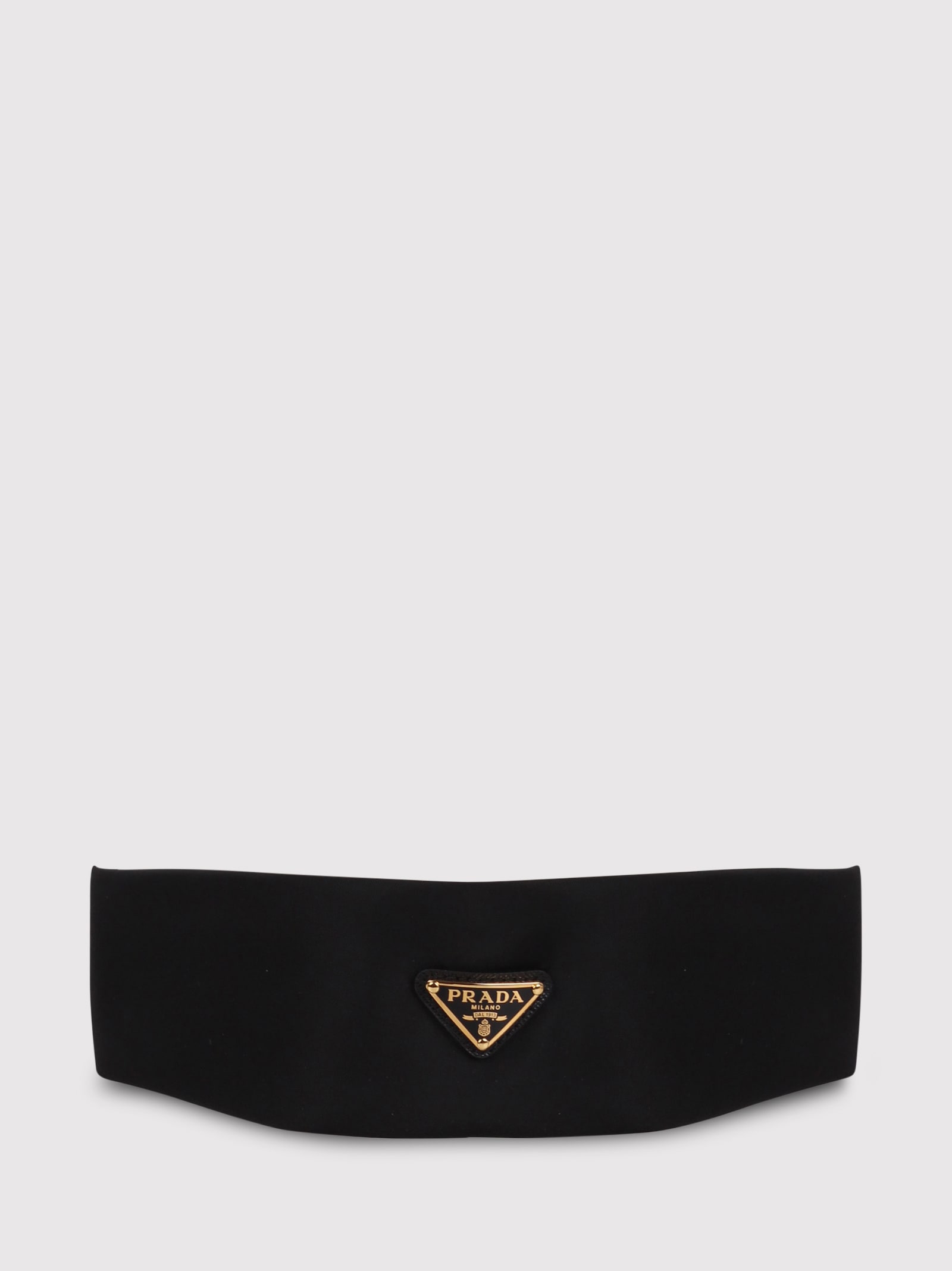 PRADA PRADA HEADBAND WITH GOLD LOGO 