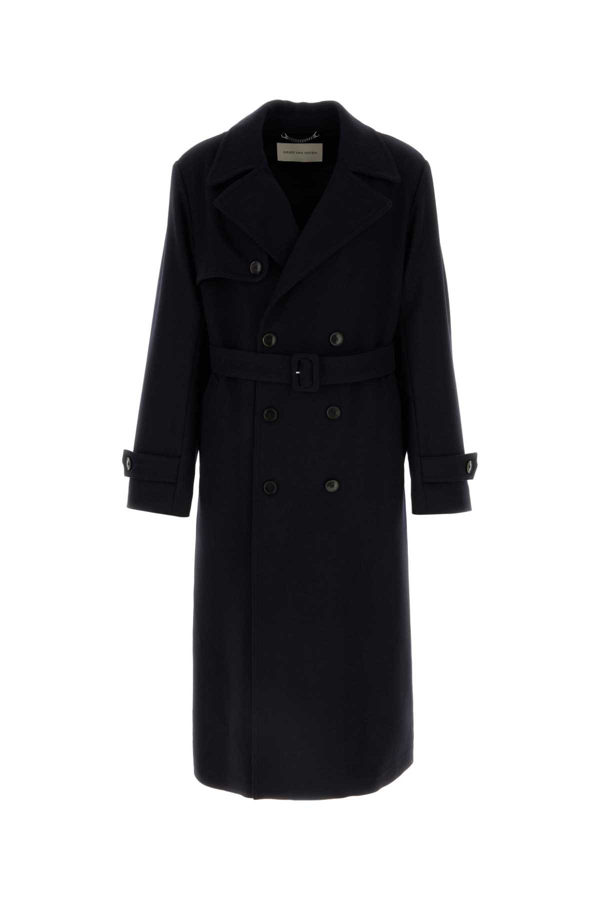 Shop Dries Van Noten Midnight Blue Wool Blend Ralphie Coat In Navy