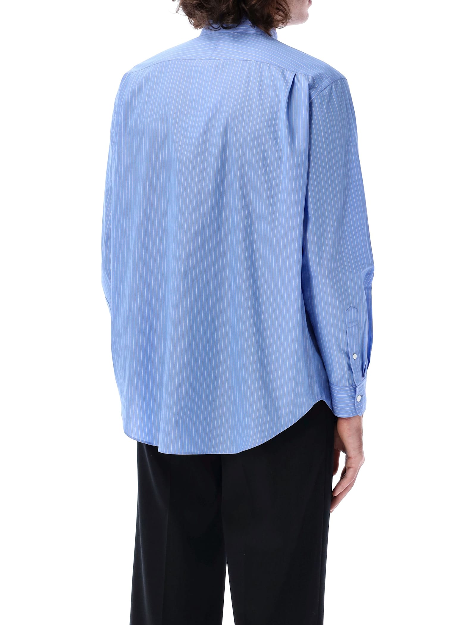 Shop Auralee Suvin High Count Cloth Stripe Shirt In Sax Blue