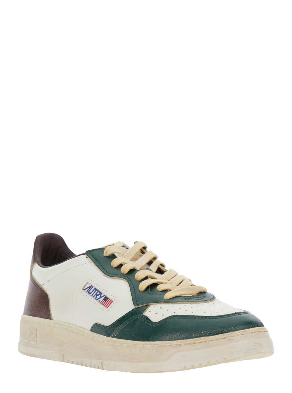 Autry Medalist Low Super Vintage Sneakers In White Pine Grove Leather And Rum Raisin In Animal Print