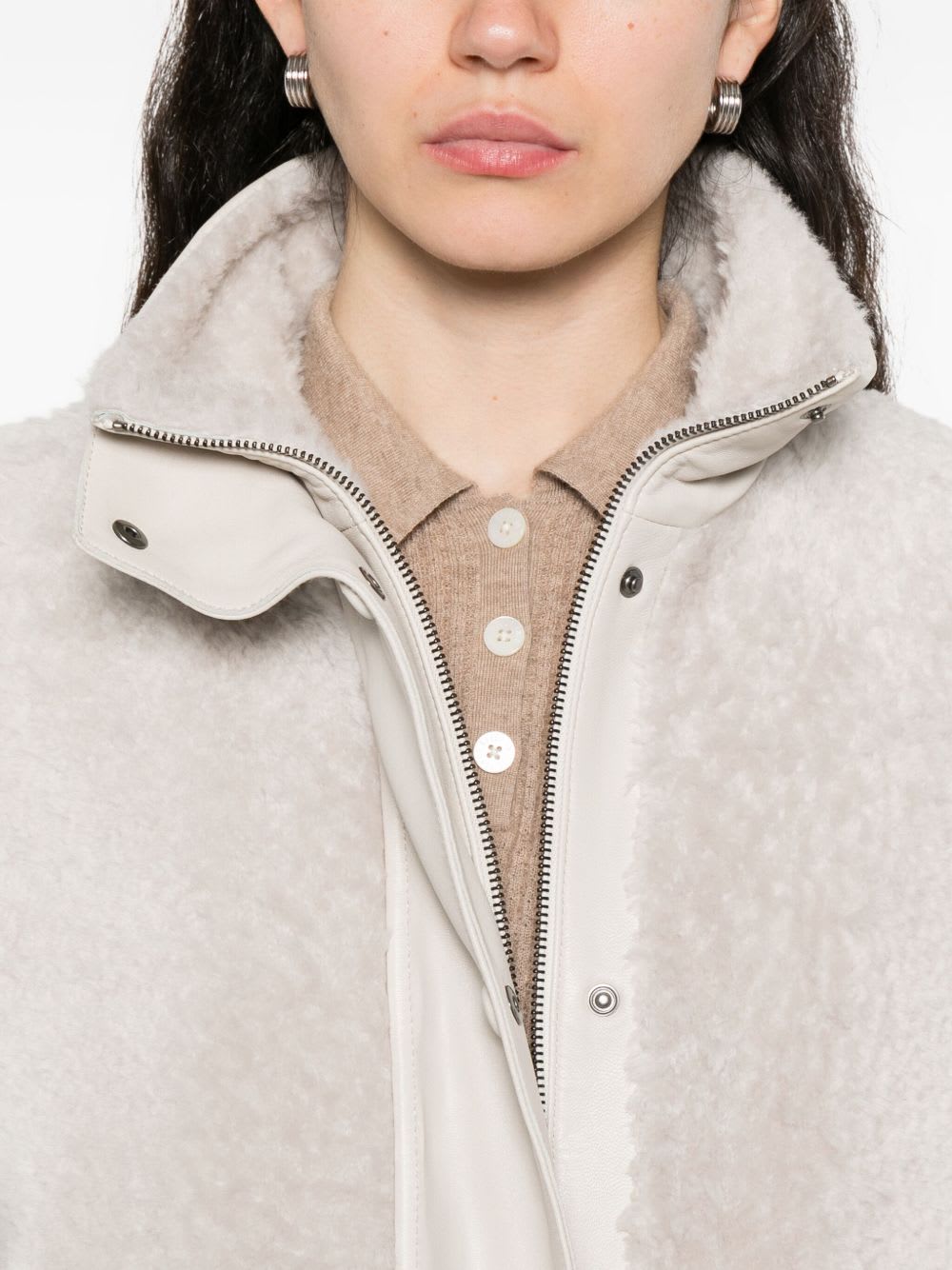 Emporio Armani Shearling Leather Jacket In Neutral