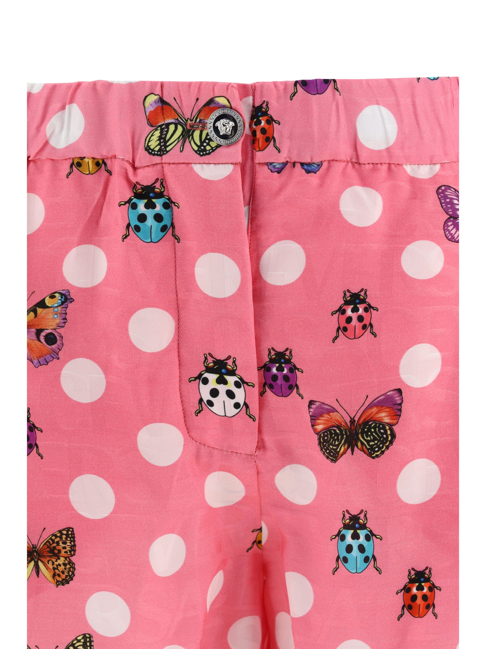 Versace Butterfly Polka Dot Elastic Waist Shorts In Rosa+multicolor